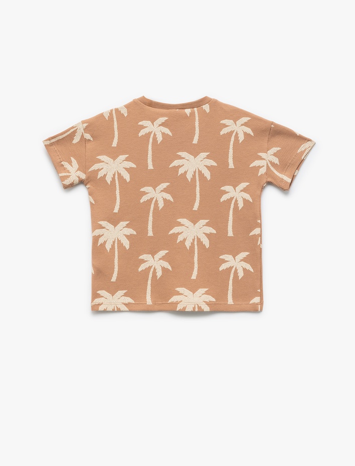 Erkek Bebek Pamuklu Palmiye Baskılı Dokulu Kısa Kollu Tişört