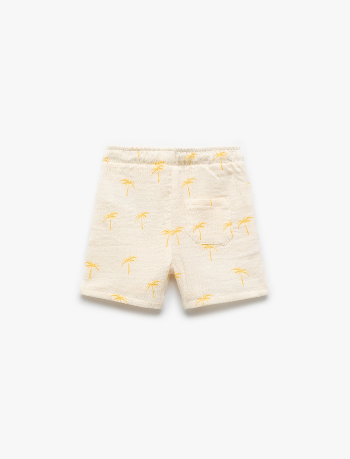 Erkek Bebek Palmiye Baskılı Beli Bağcıklı Pamuklu Müslin Şort