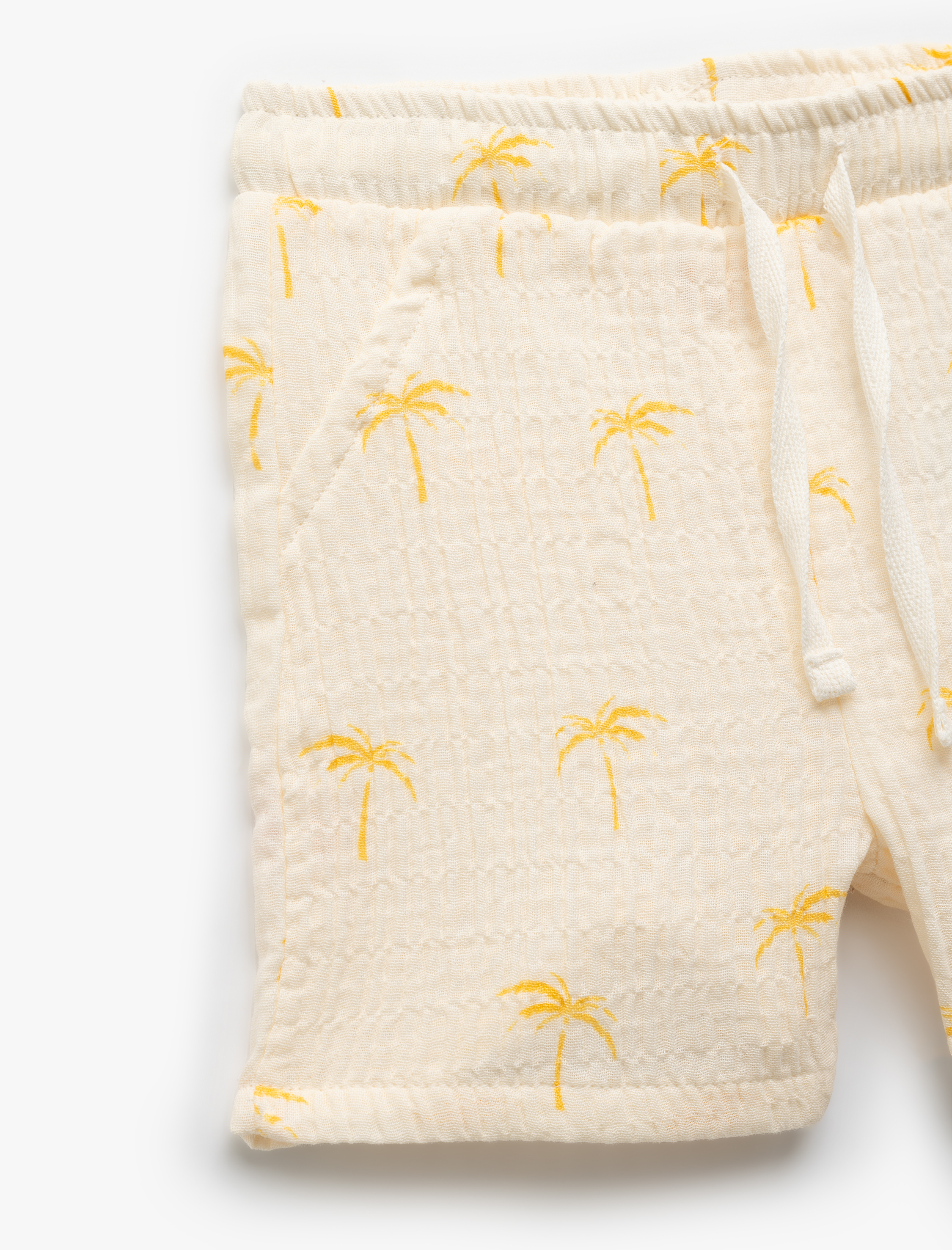  Erkek Bebek Palmiye Baskılı Beli Bağcıklı Pamuklu Müslin Şort