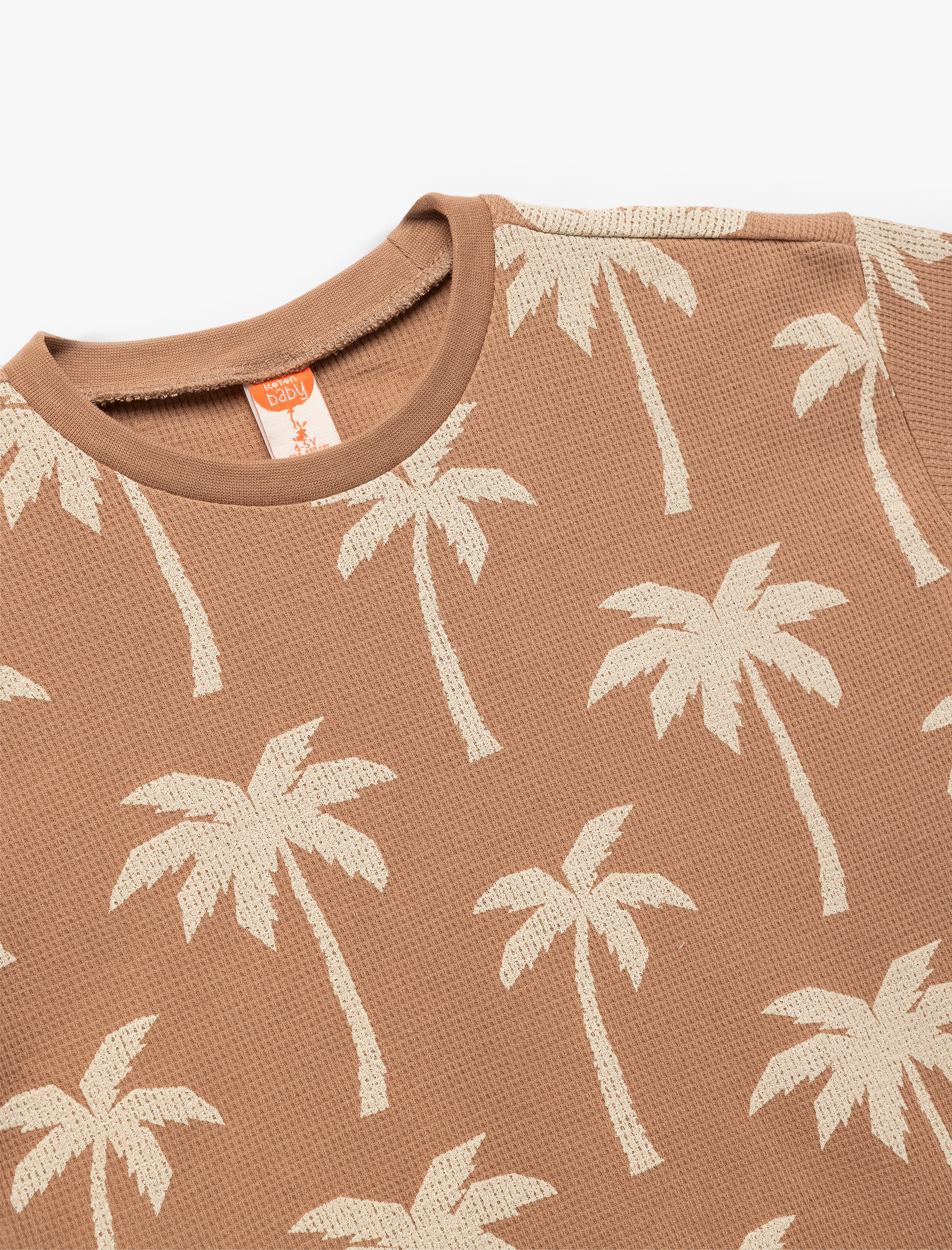  Erkek Bebek Pamuklu Palmiye Baskılı Dokulu Kısa Kollu Tişört