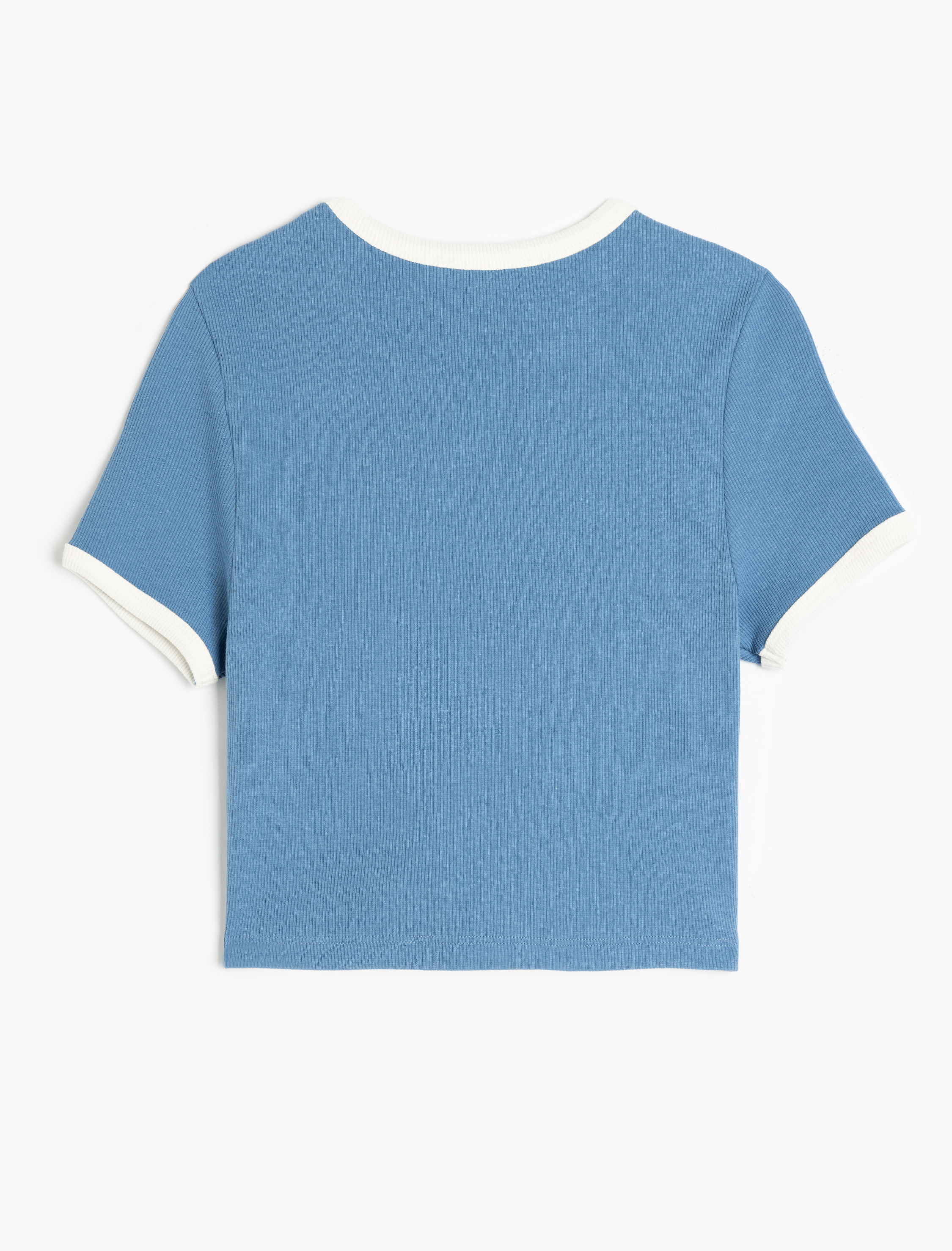   Kısa Kollu Bisiklet Yaka Kolej Baskılı Biyeli Crop Tişört