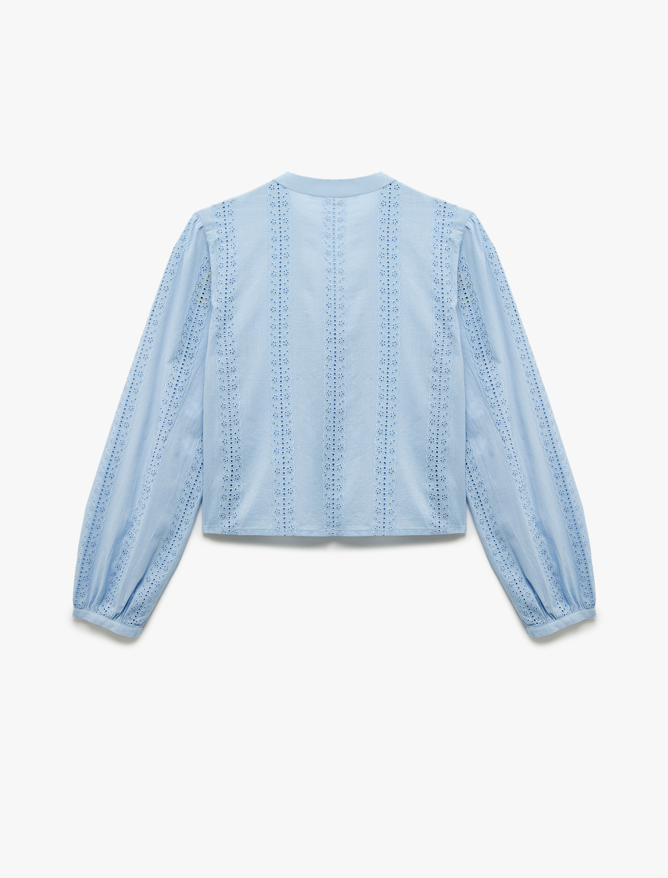   Brodeli Uzun Kollu Pamuklu Düğmeli Hakim Yaka Gömlek