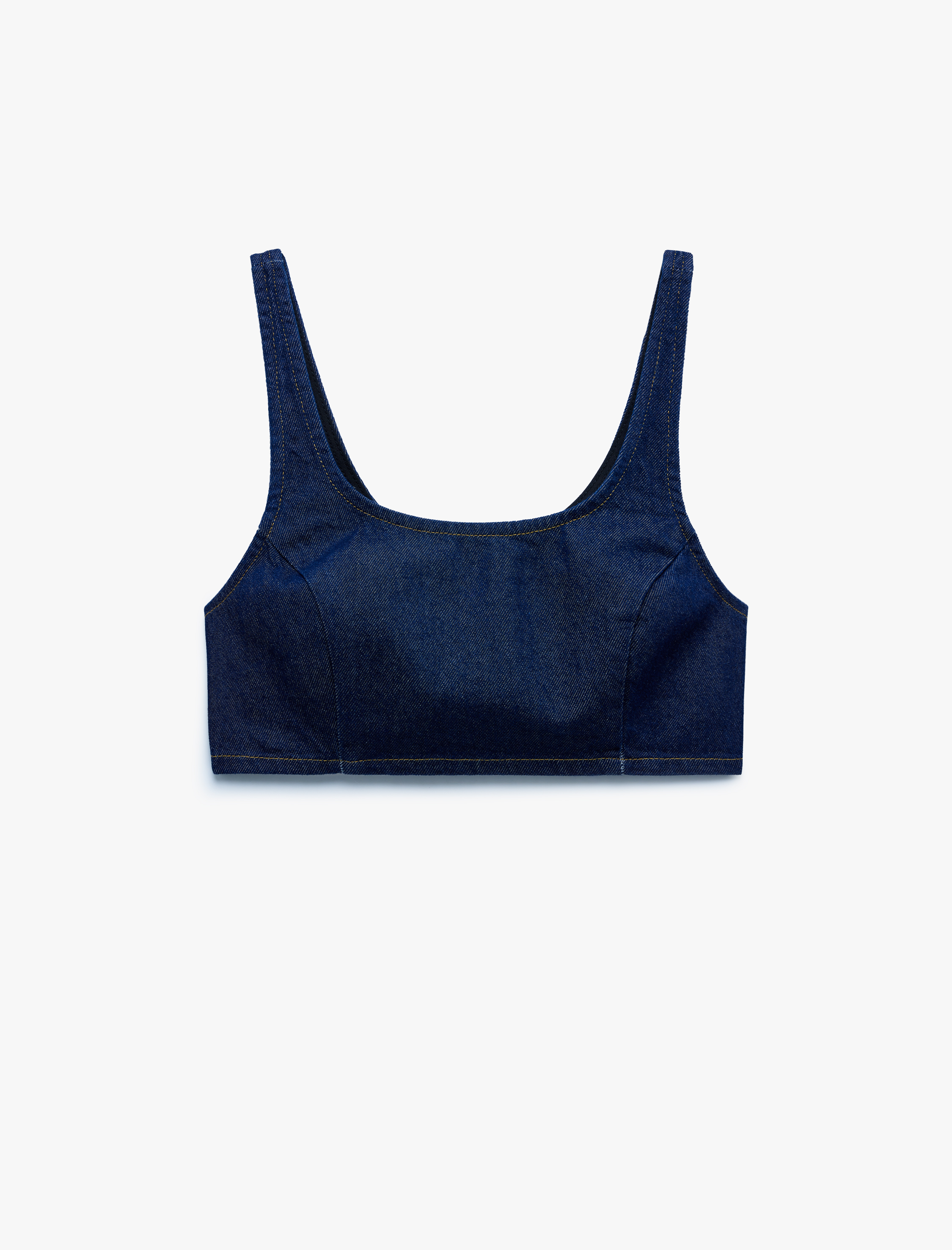 Pamuklu Dar Kesim Fermuarlı U Yaka Kolsuz Denim Crop Üst