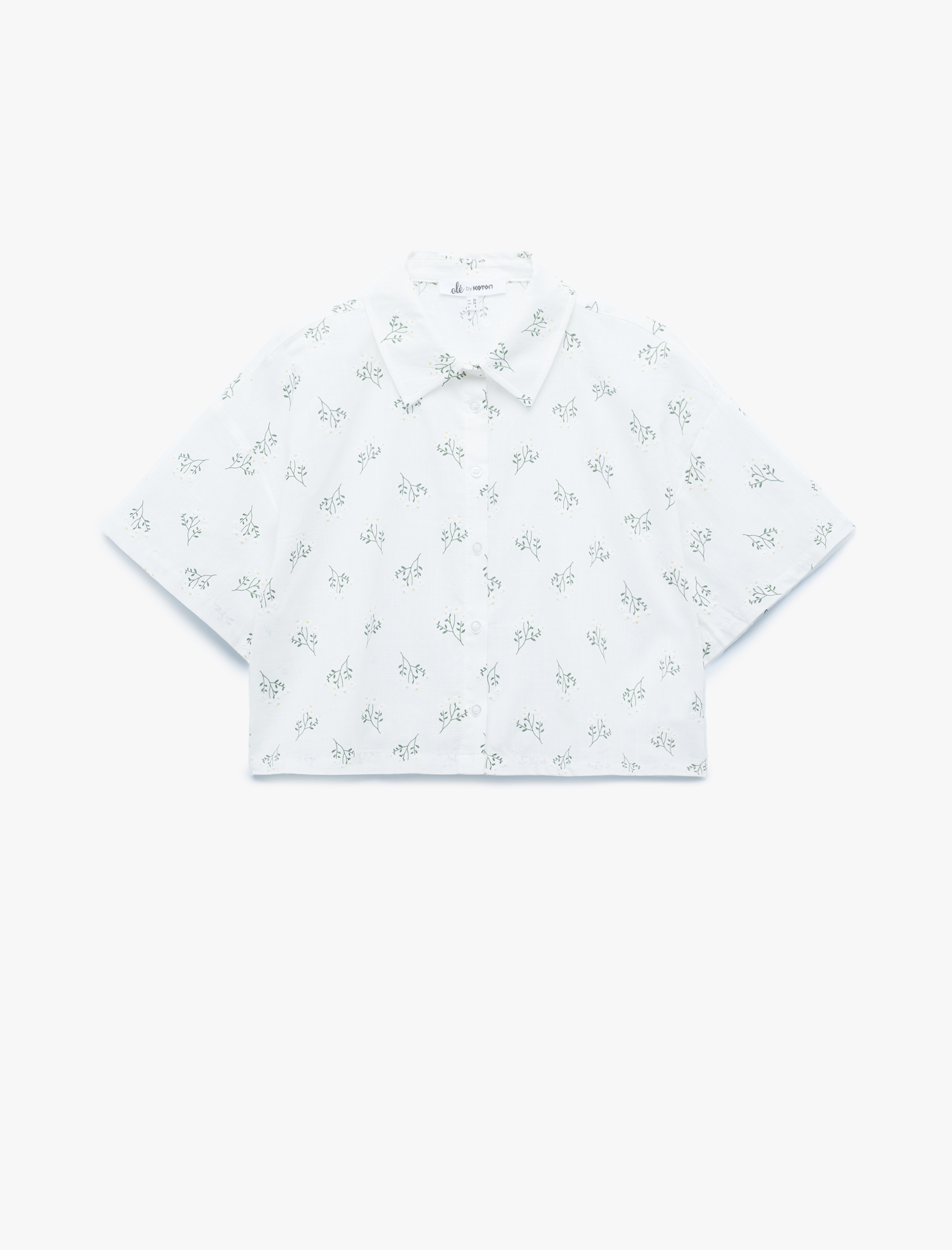   Kısa Kollu Düğmeli Klasik Yaka Çiçekli Crop Gömlek