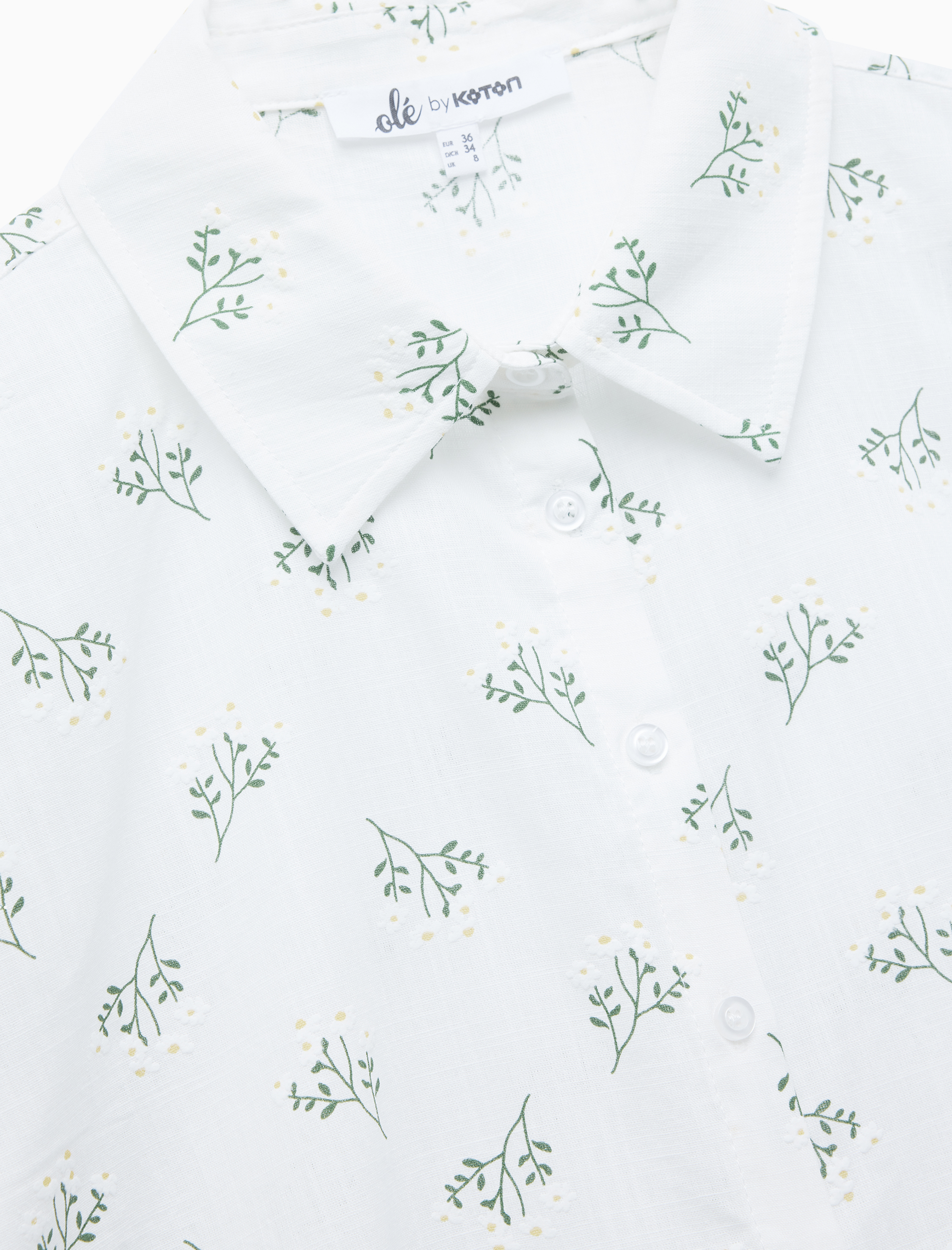   Kısa Kollu Düğmeli Klasik Yaka Çiçekli Crop Gömlek