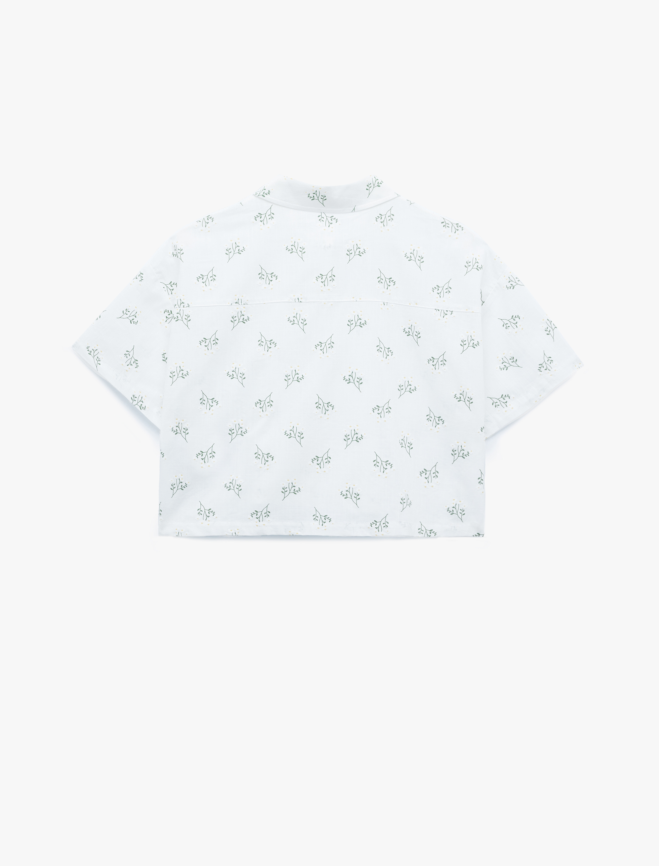   Kısa Kollu Düğmeli Klasik Yaka Çiçekli Crop Gömlek