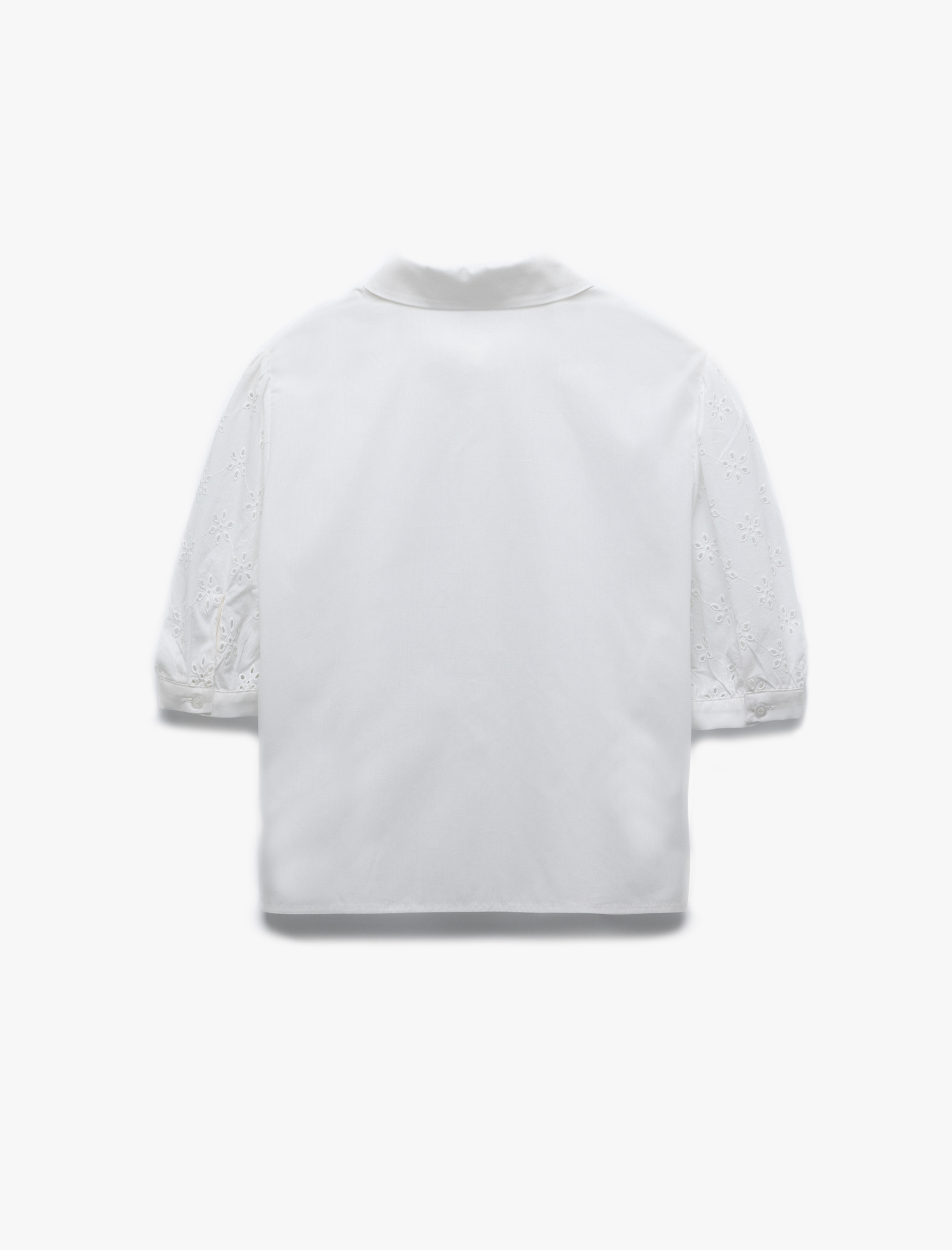 Pamuklu Klasik Yaka Kısa Balon Kollu Fisto Detaylı Poplin Crop Gömlek