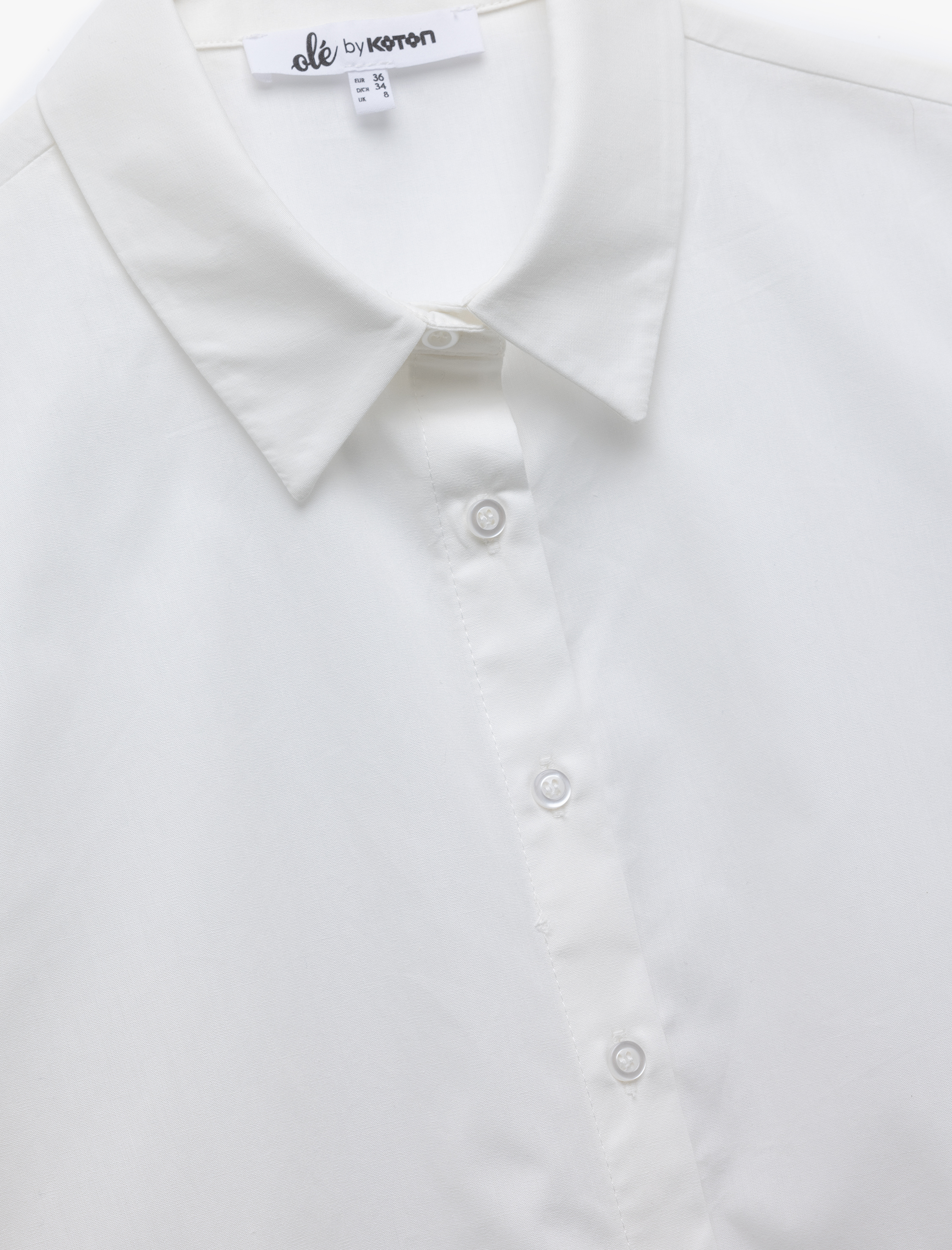 Pamuklu Klasik Yaka Kısa Balon Kollu Fisto Detaylı Poplin Crop Gömlek