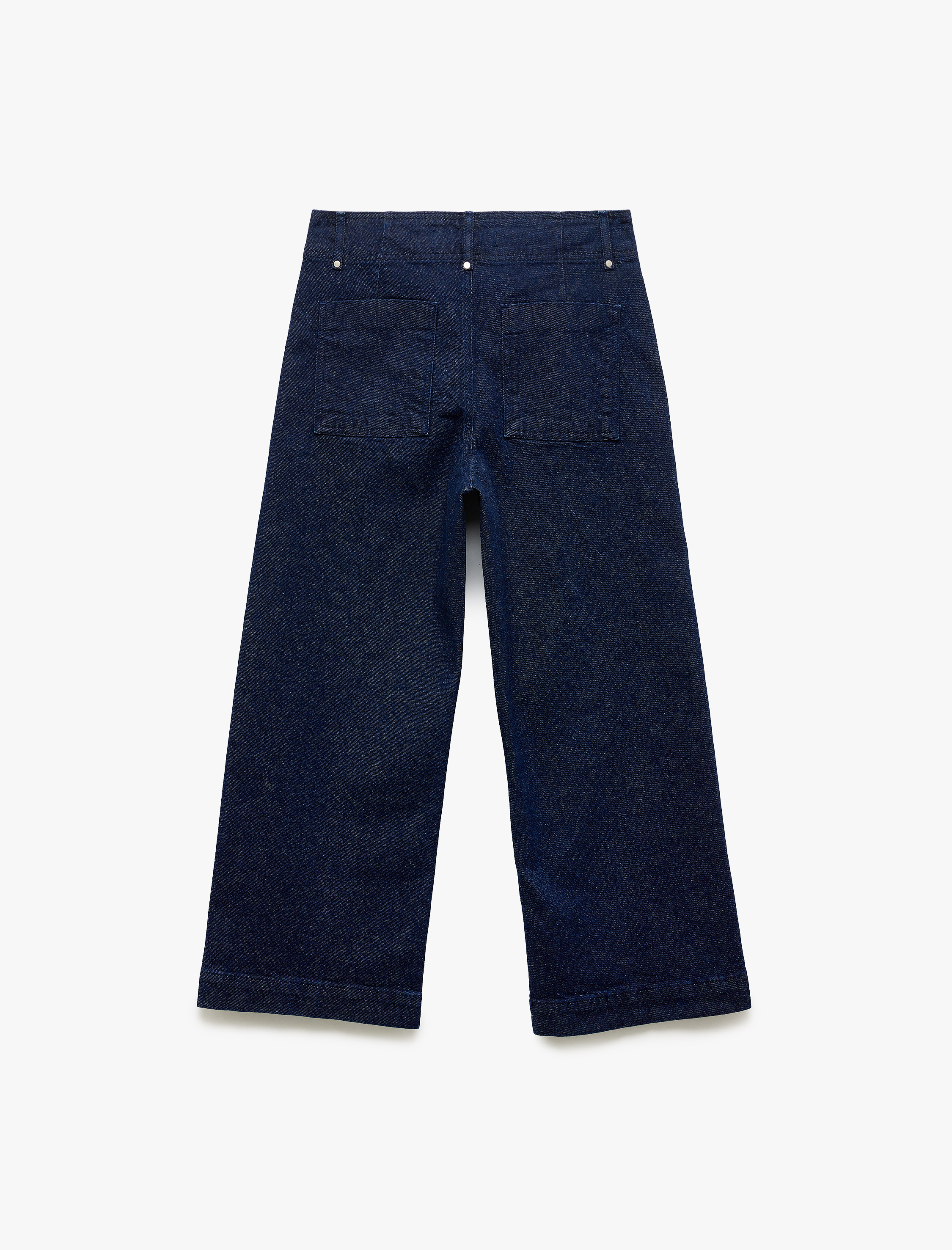   Yüksek Bel Geniş Paça Dikiş Detaylı Jean Pantolon Düğmeli - Culotte Jeans