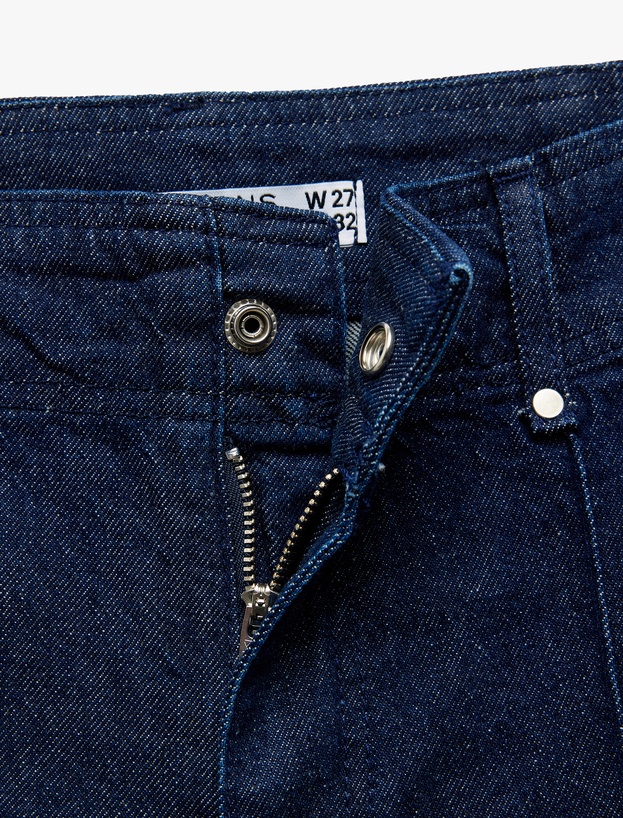 Yüksek Bel Geniş Paça Dikiş Detaylı Jean Pantolon Düğmeli - Culotte Jeans_5