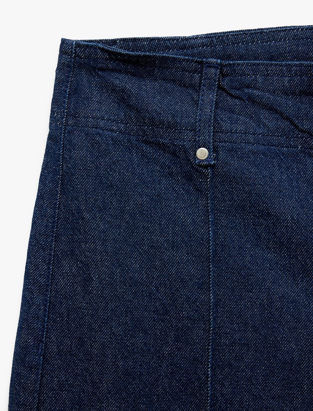 Yüksek Bel Geniş Paça Dikiş Detaylı Jean Pantolon Düğmeli - Culotte Jeans_6