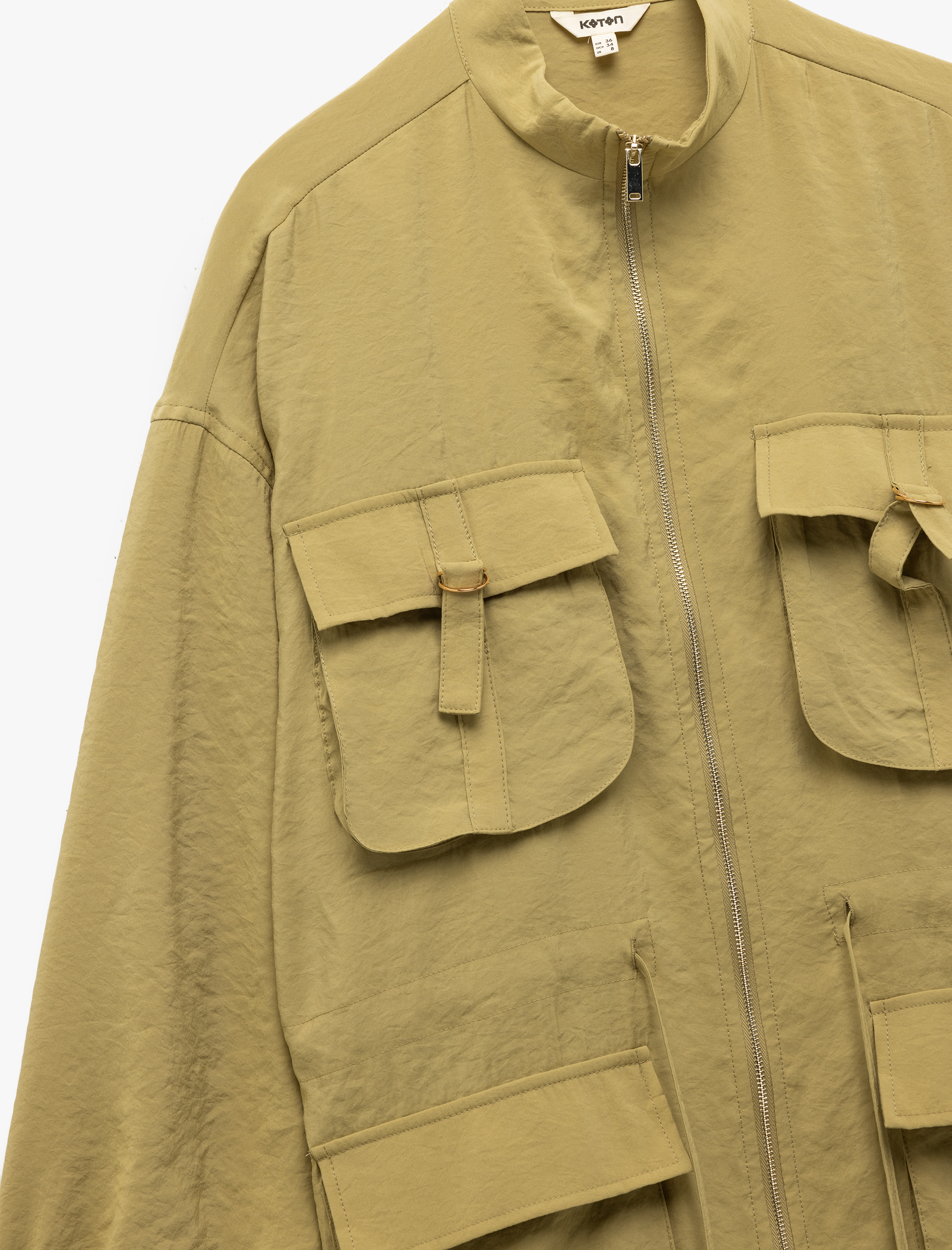   Modal Kumaş Belden Bağlama Detaylı Fermuarlı Cepli Uzun Ceket