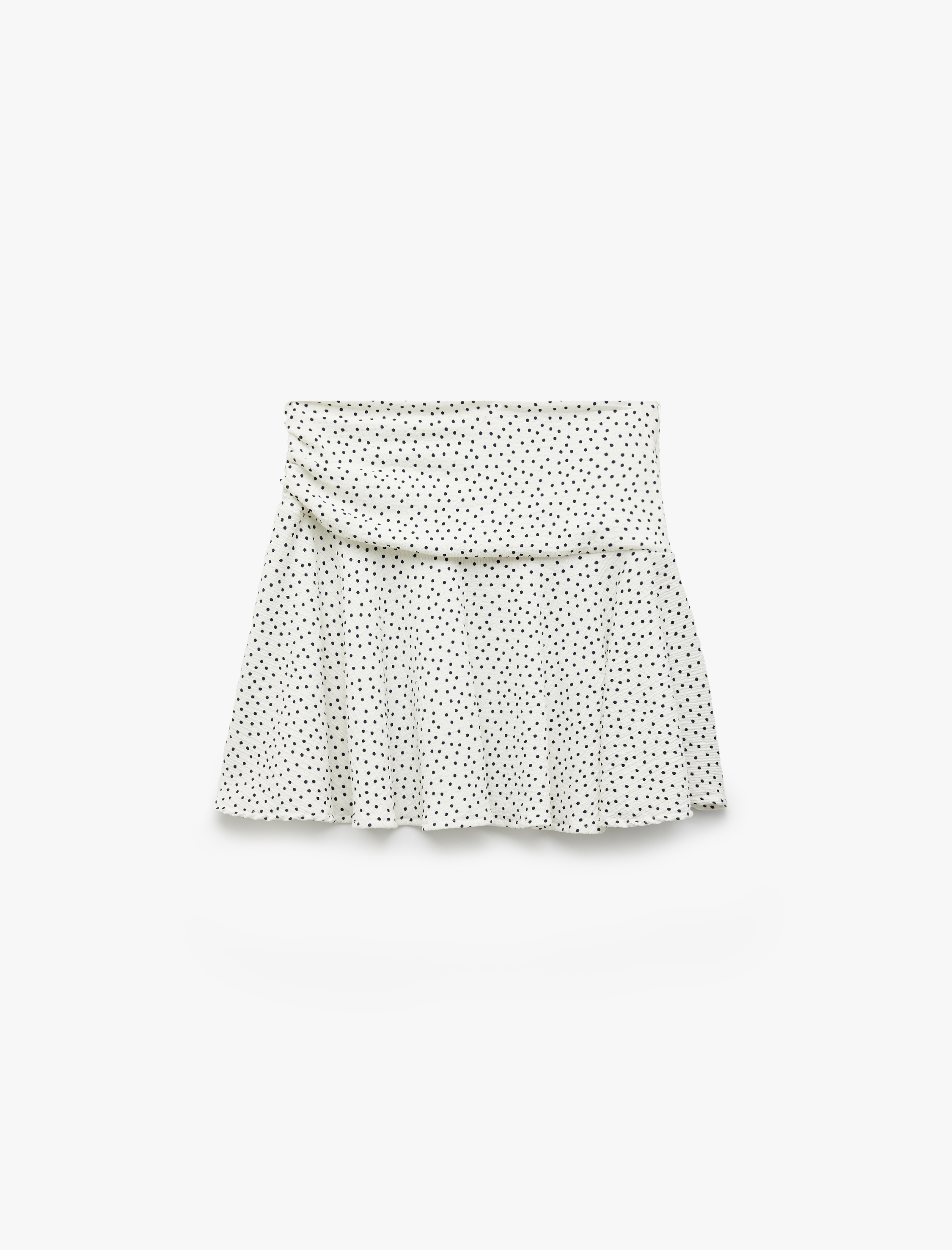   Drape Detaylı Slim Fit Puantiye Desenli Mini Kloş Etek