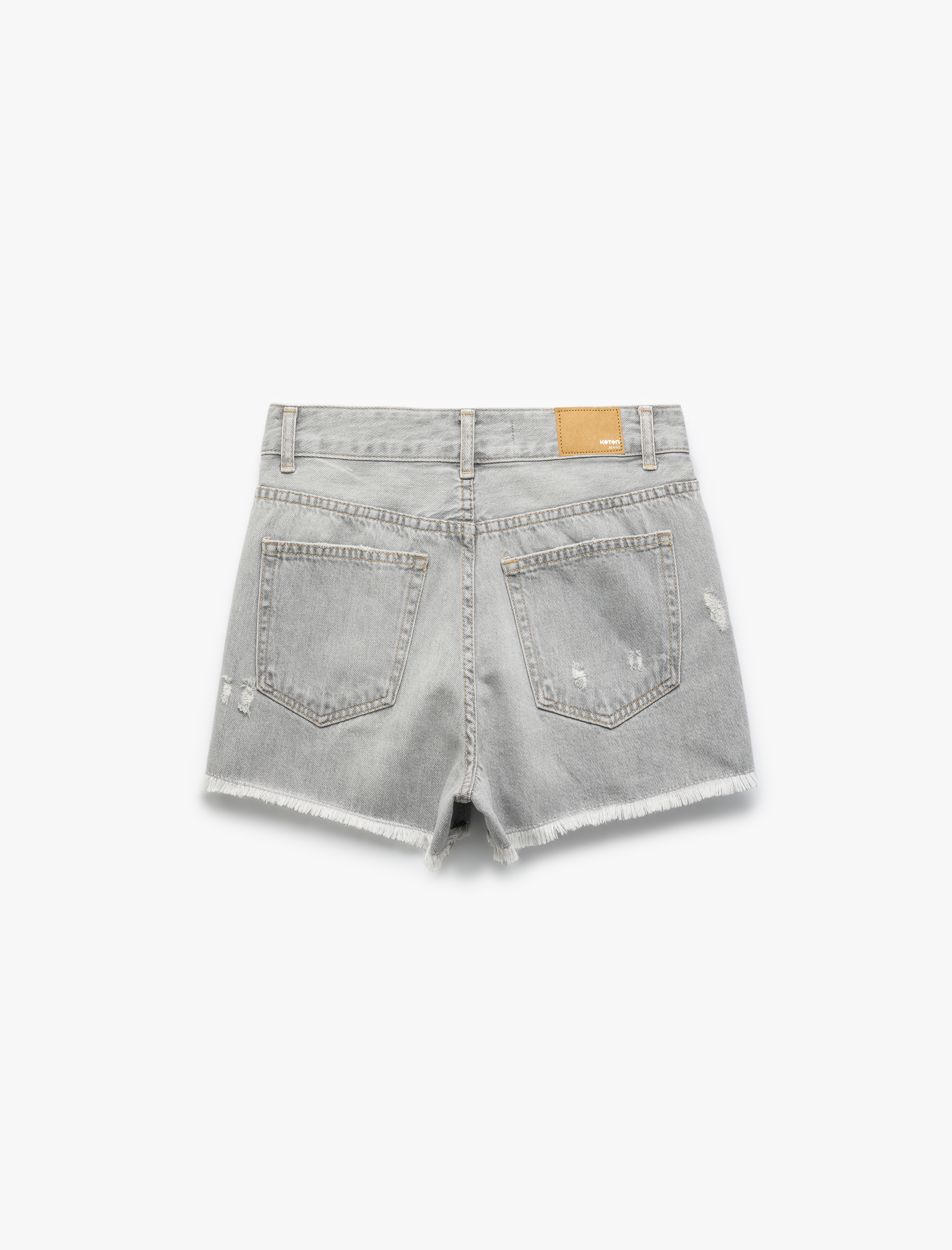   Yıpratma Detaylı Düğmeli Cepli Mini Jean Şort