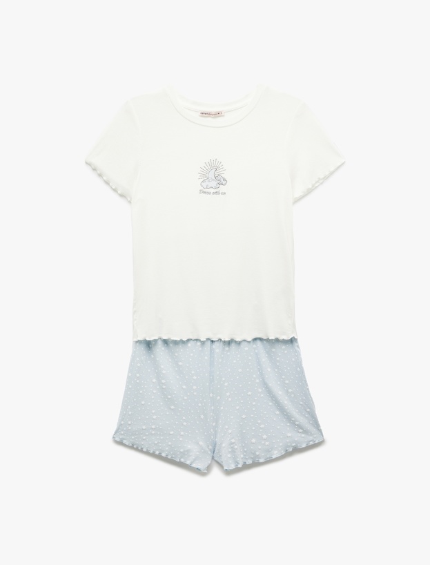 Bisiklet Yaka Kısa Kollu Yıldız Desenli Viskon Şortlu Pijama Takımı_2