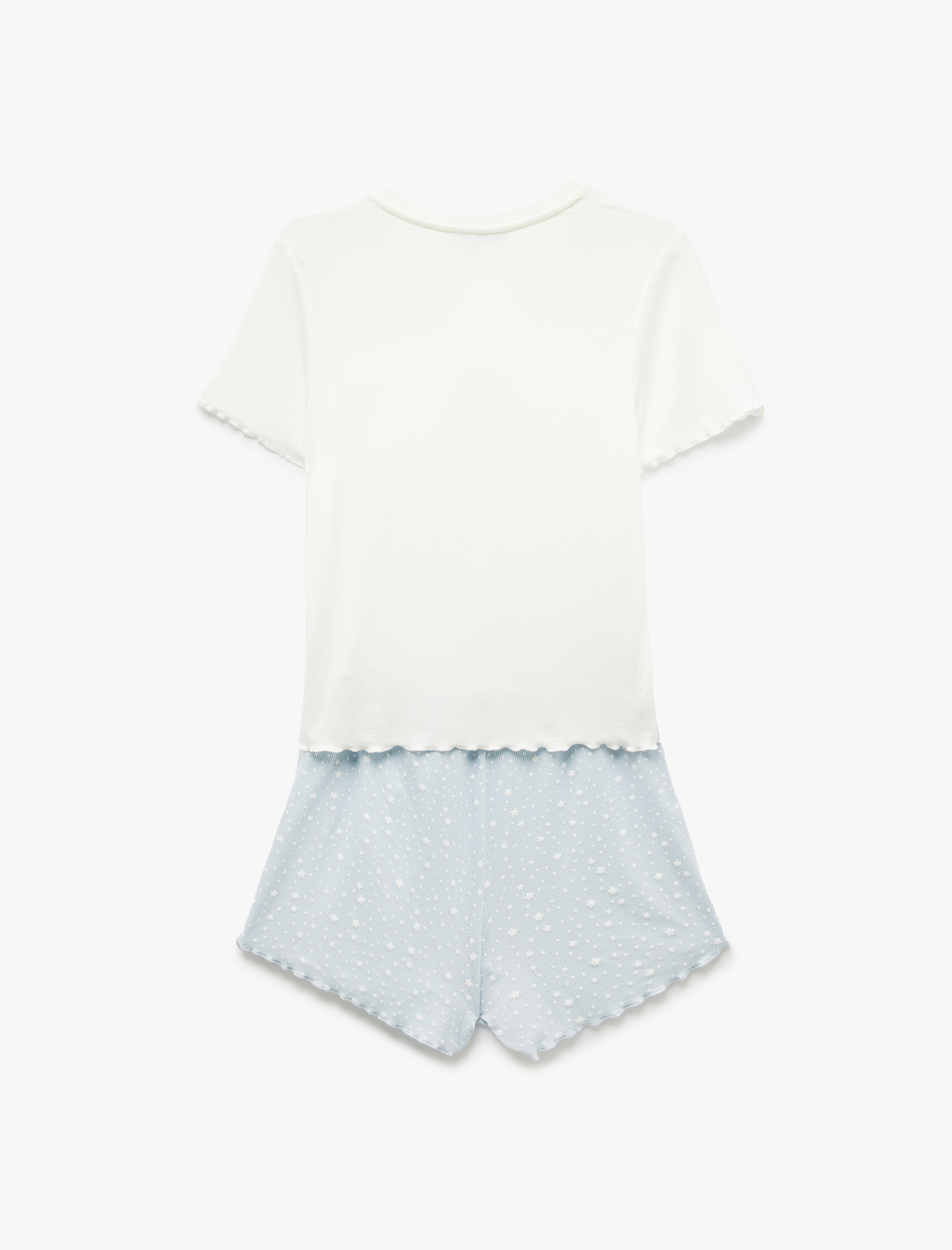   Bisiklet Yaka Kısa Kollu Yıldız Desenli Viskon Şortlu Pijama Takımı