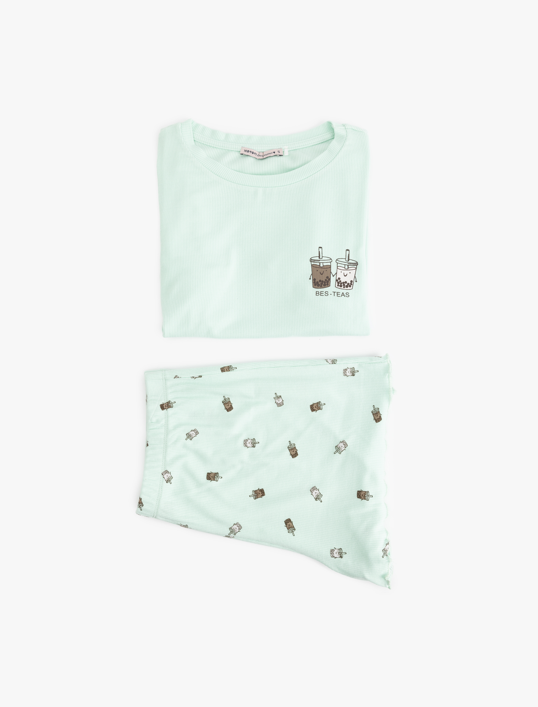   Kaşkorse Viskon Kumaş Kısa Kollu Baskılı Şortlu Pijama Takımı