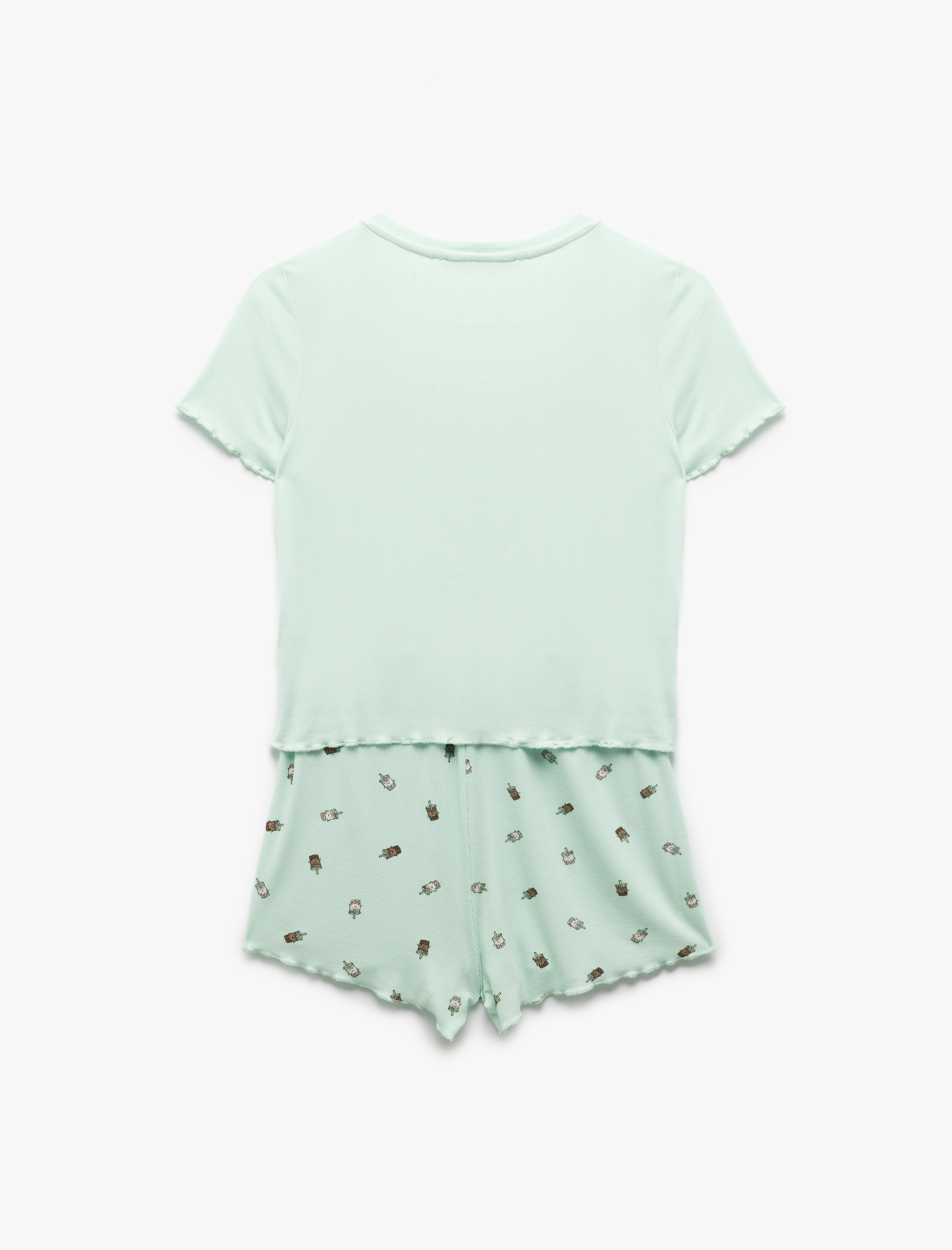   Kaşkorse Viskon Kumaş Kısa Kollu Baskılı Şortlu Pijama Takımı