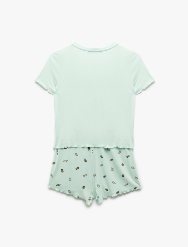 Kaşkorse Viskon Kumaş Kısa Kollu Baskılı Şortlu Pijama Takımı_4