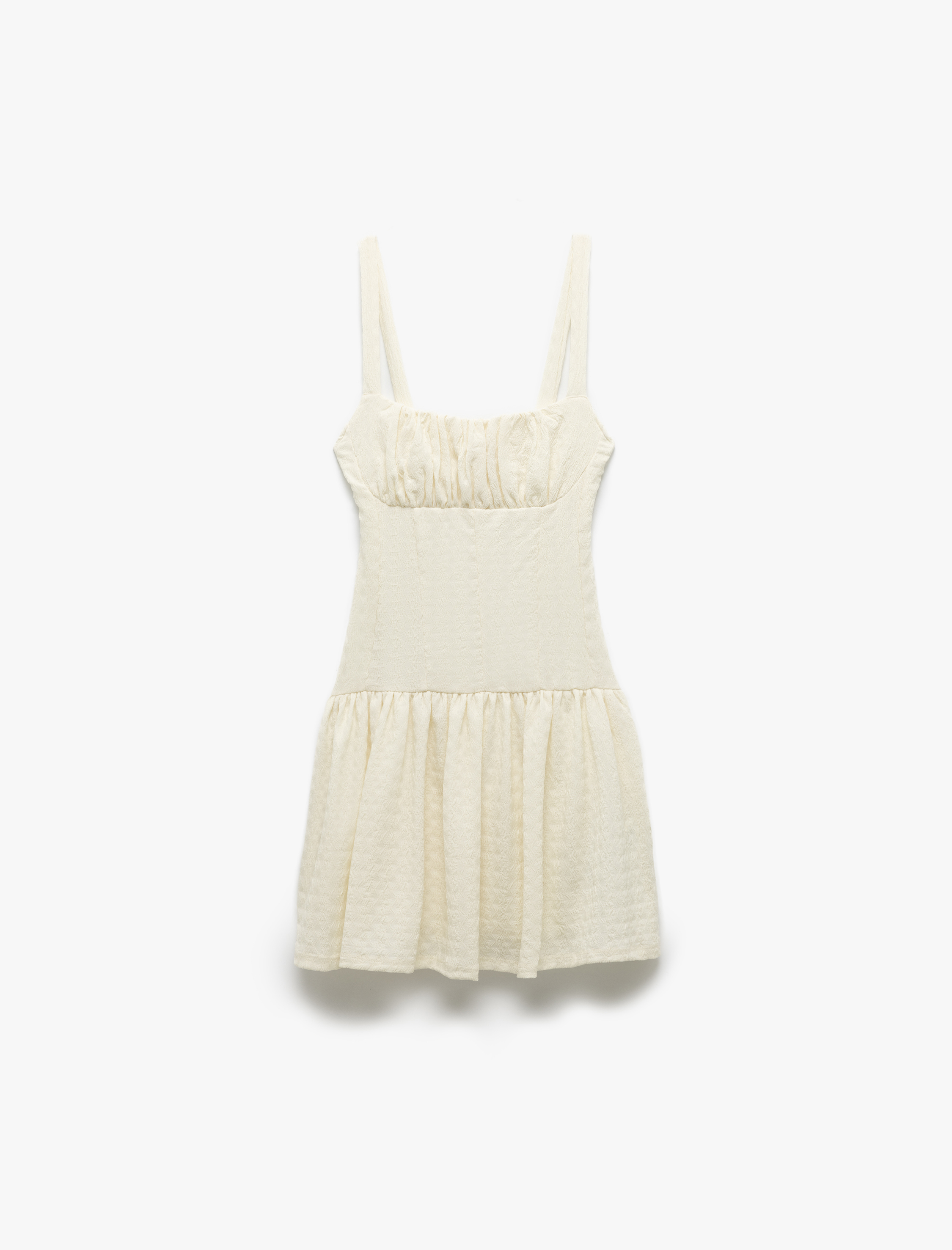   Bürümcük Kumaş Astarlı Drapeli Kare Yaka Kolsuz Askılı Mini Elbise