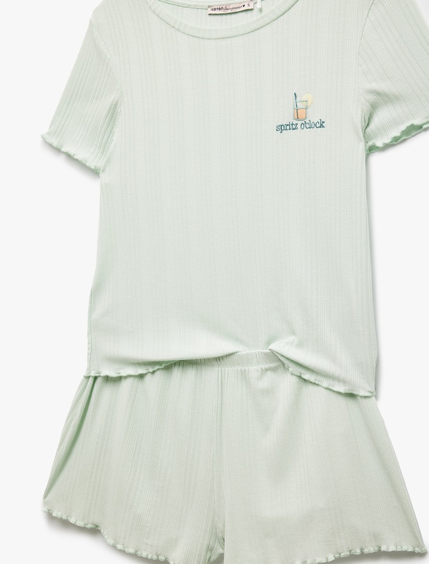 Kaşkorse Modal Kumaş Kısa Kollu Şortlu Pijama Takımı_5