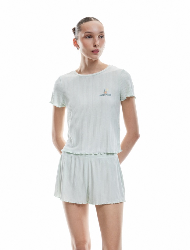 Kaşkorse Modal Kumaş Kısa Kollu Şortlu Pijama Takımı_1