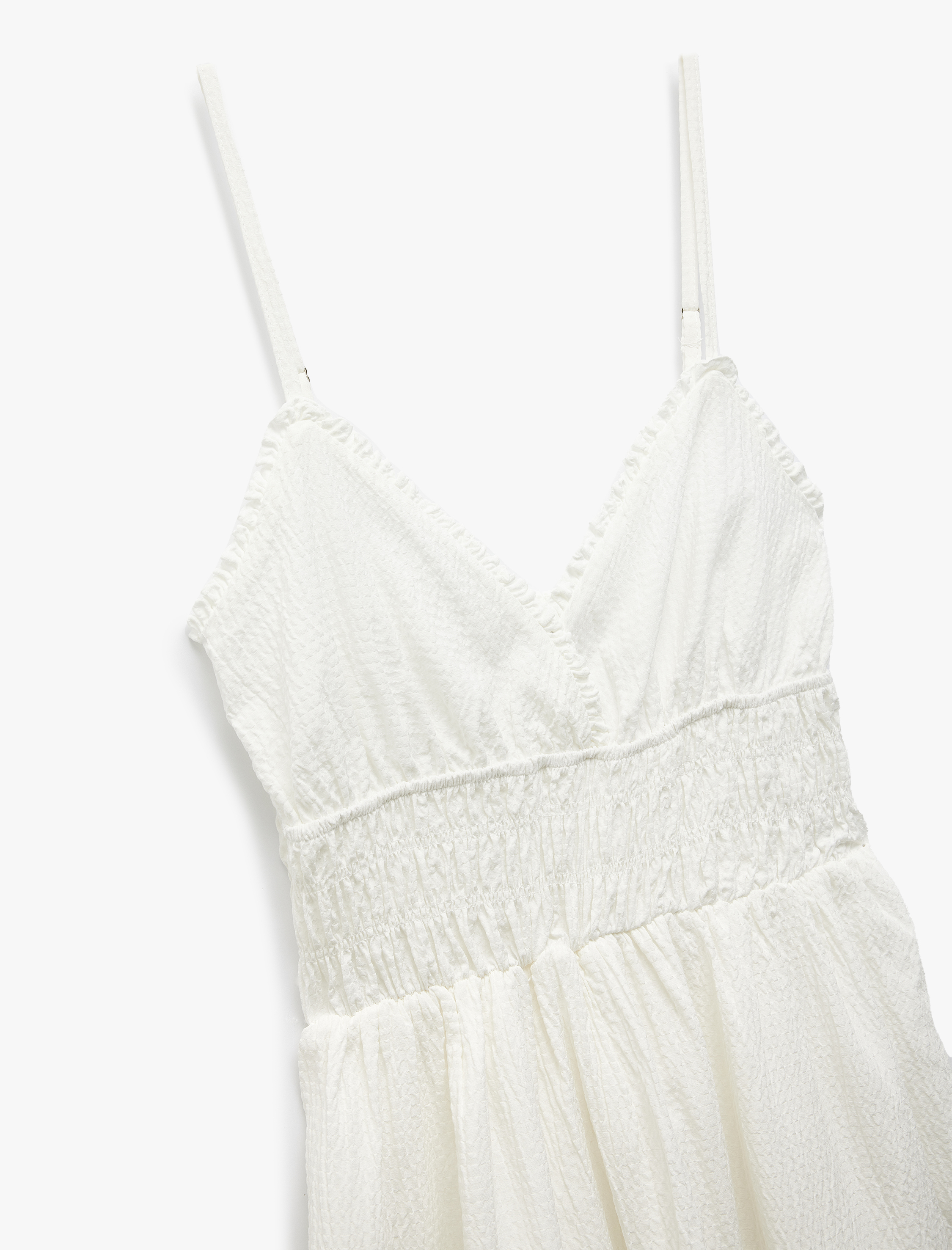 Gipeli V Yaka Katlı Fırfırlı İp Askılı Viskon Karışımlı Mini Elbise