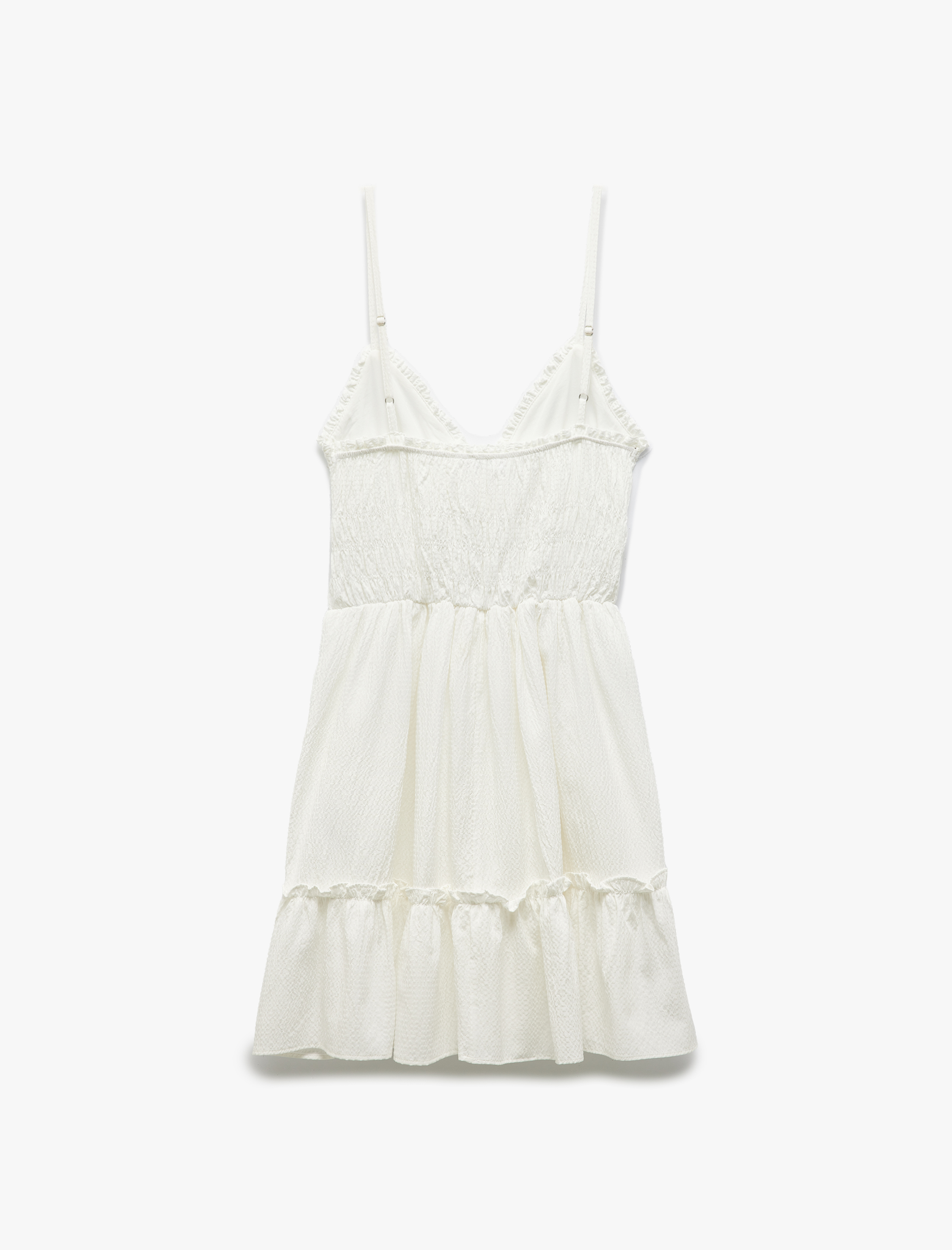 Gipeli V Yaka Katlı Fırfırlı İp Askılı Viskon Karışımlı Mini Elbise