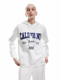 Üç İplik Şardonlu Kolej Nakış Detaylı Kapüşonlu Oversize Sweatshirt