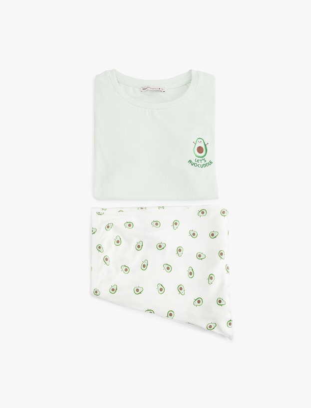 Viskon Avokado Baskılı Şortlu Pijama Takımı_2