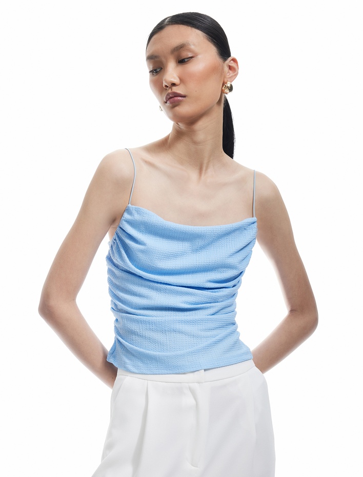  Bürümcük Dokulu Büzgülü İp Askılı Bluz