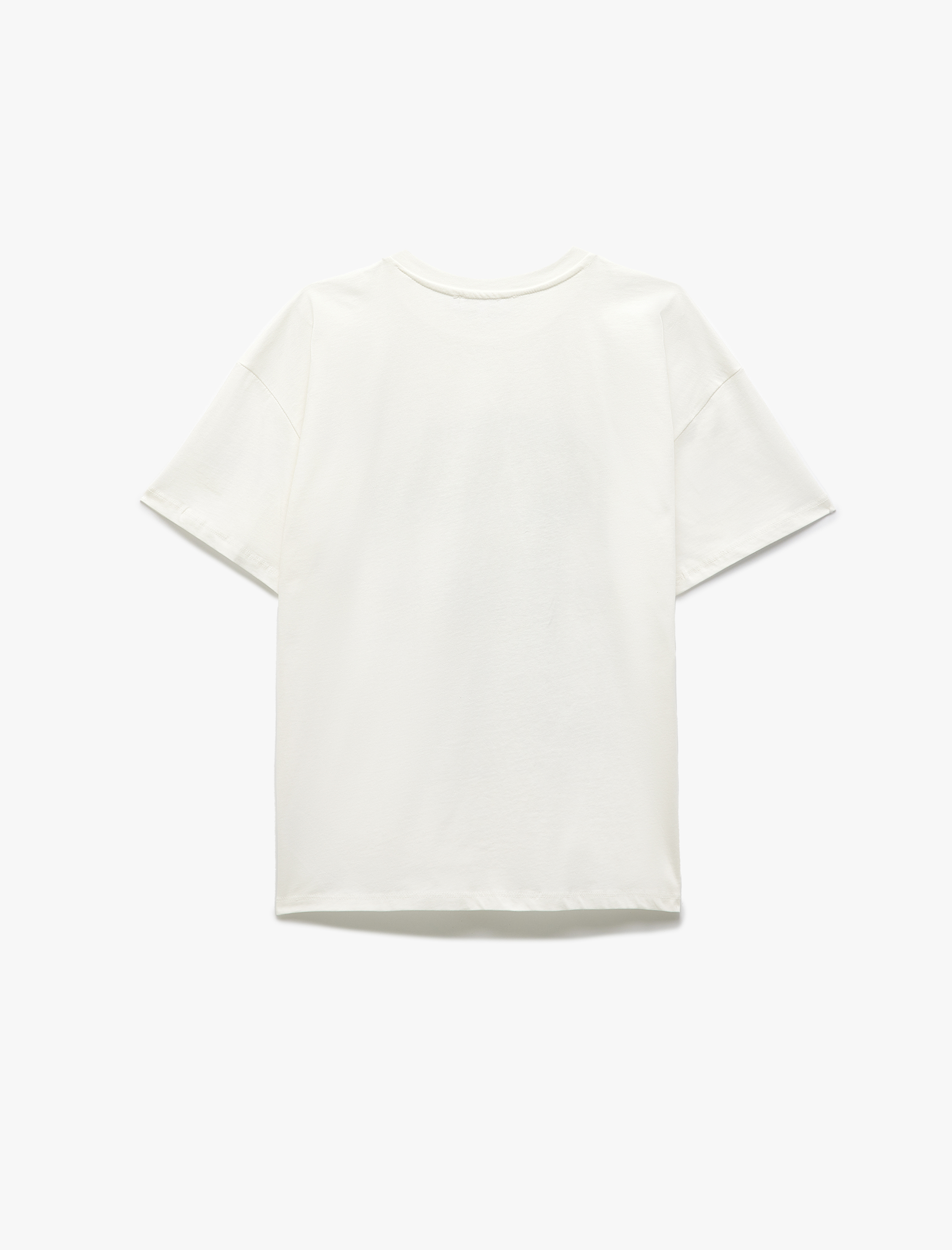   Bisiklet Yaka Kısa Kollu Pamuklu Ayıcık Baskılı Oversize Tişört