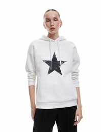 Şardonlu Kapüşonlu Arkası Baskılı Oversize Sweatshirt