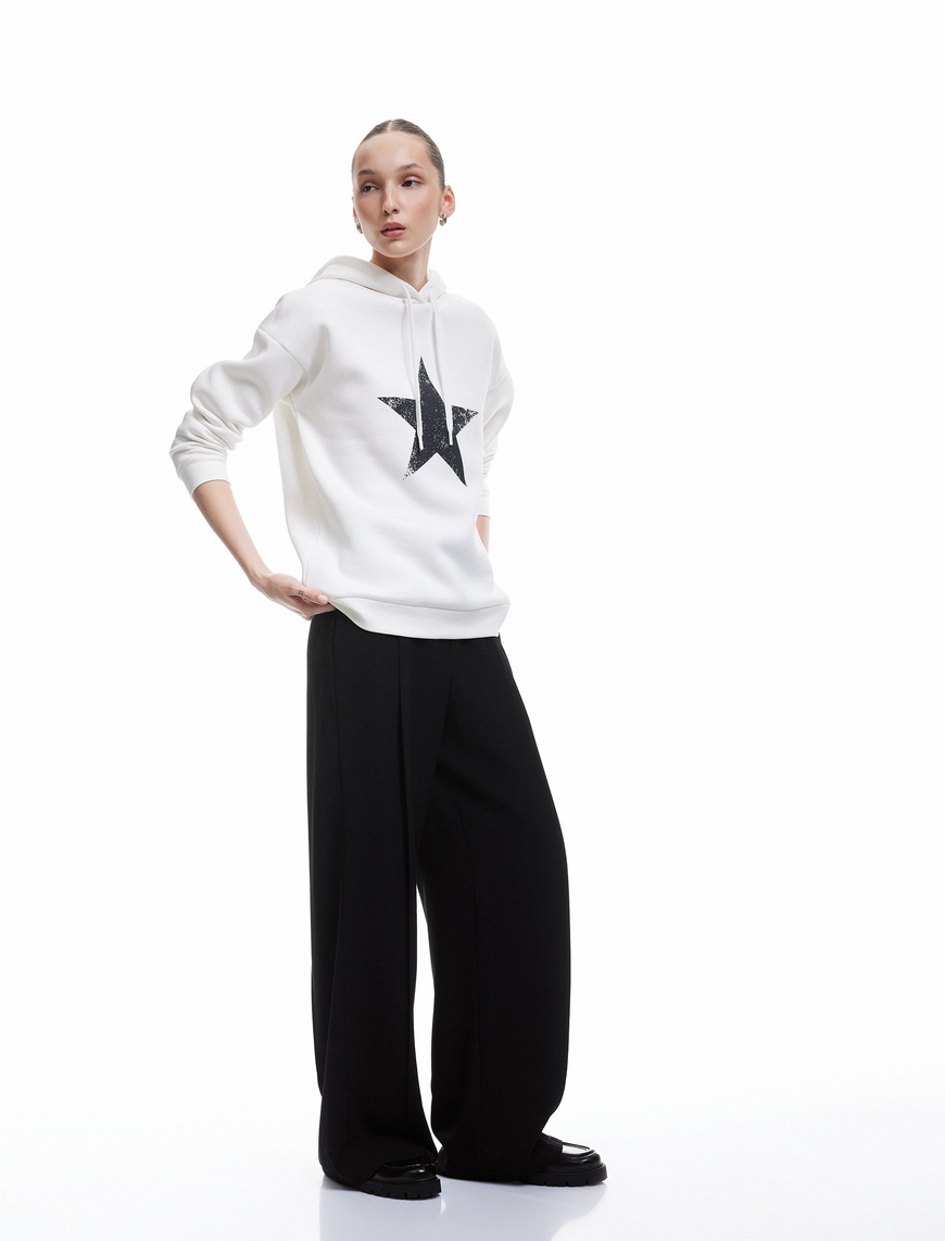   Şardonlu Kapüşonlu Arkası Baskılı Oversize Sweatshirt