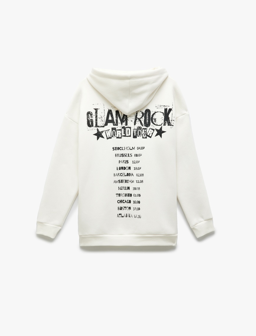   Şardonlu Kapüşonlu Arkası Baskılı Oversize Sweatshirt