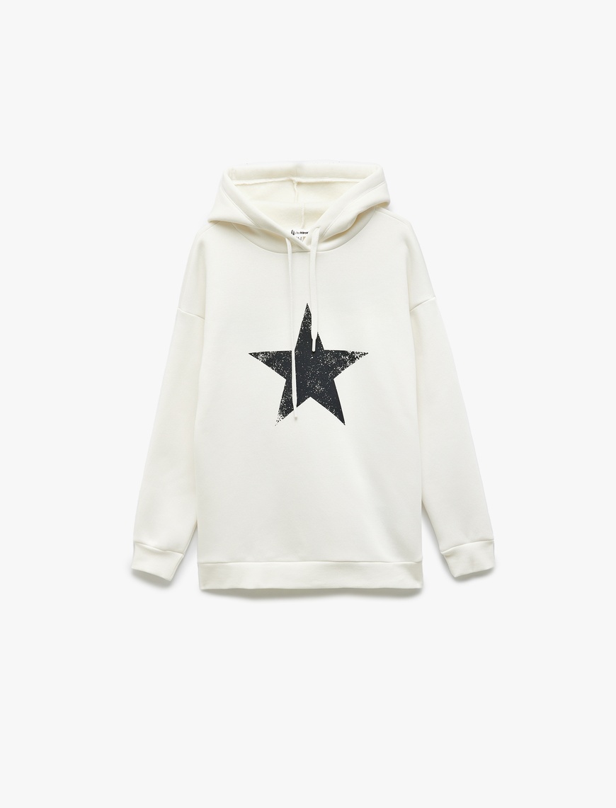   Şardonlu Kapüşonlu Arkası Baskılı Oversize Sweatshirt