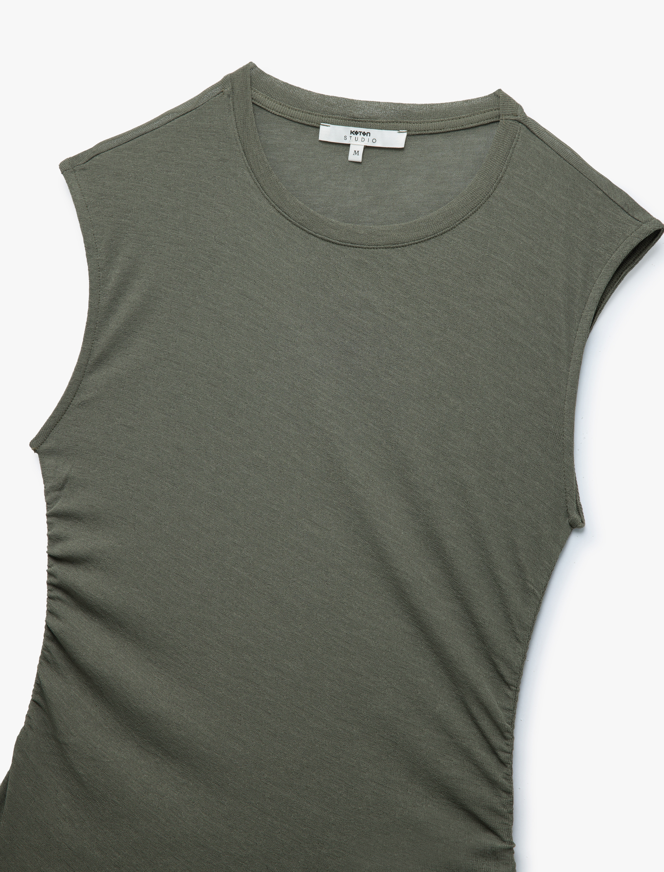   Slim Fit Drapeli Bisiklet Yaka Kolsuz Bluz