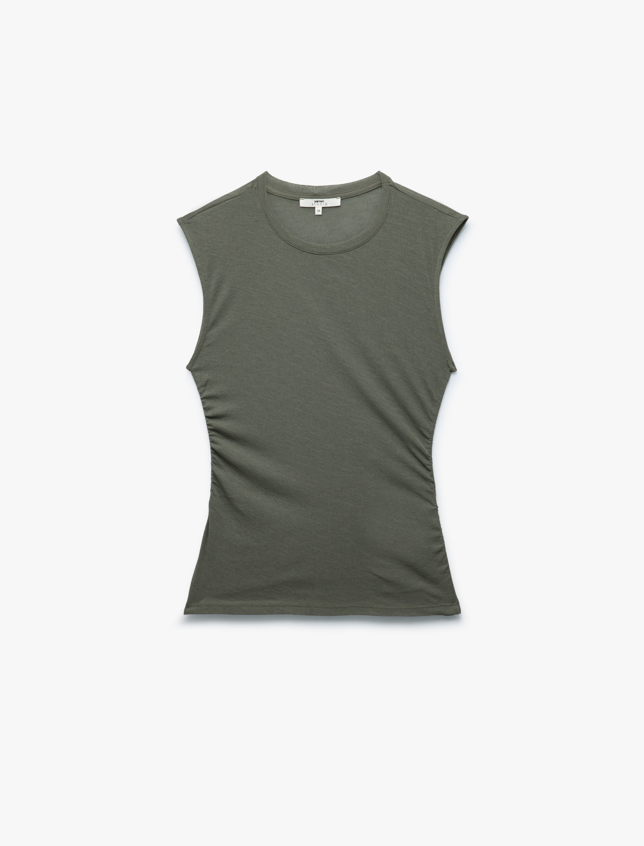   Slim Fit Drapeli Bisiklet Yaka Kolsuz Bluz