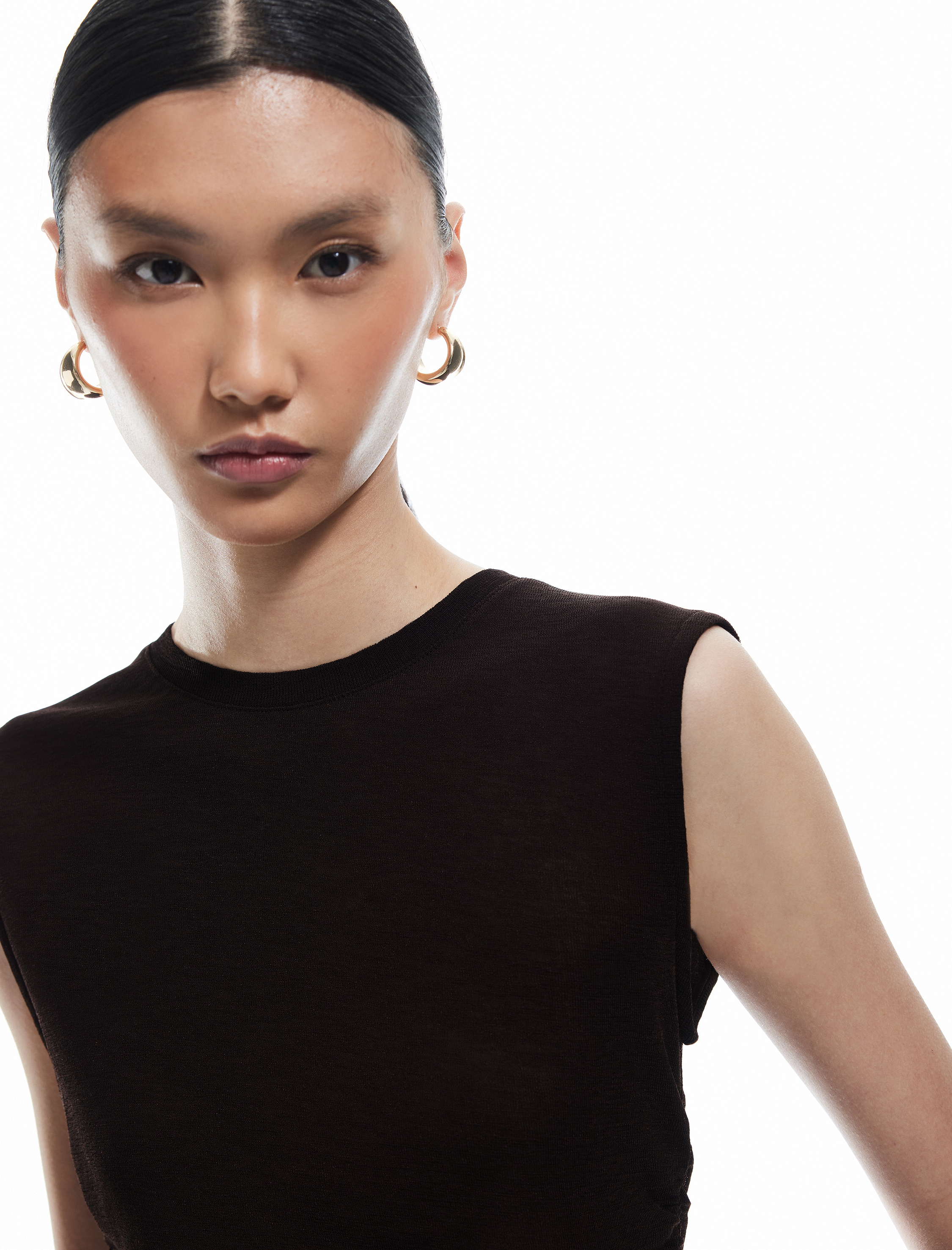   Slim Fit Drapeli Bisiklet Yaka Kolsuz Bluz