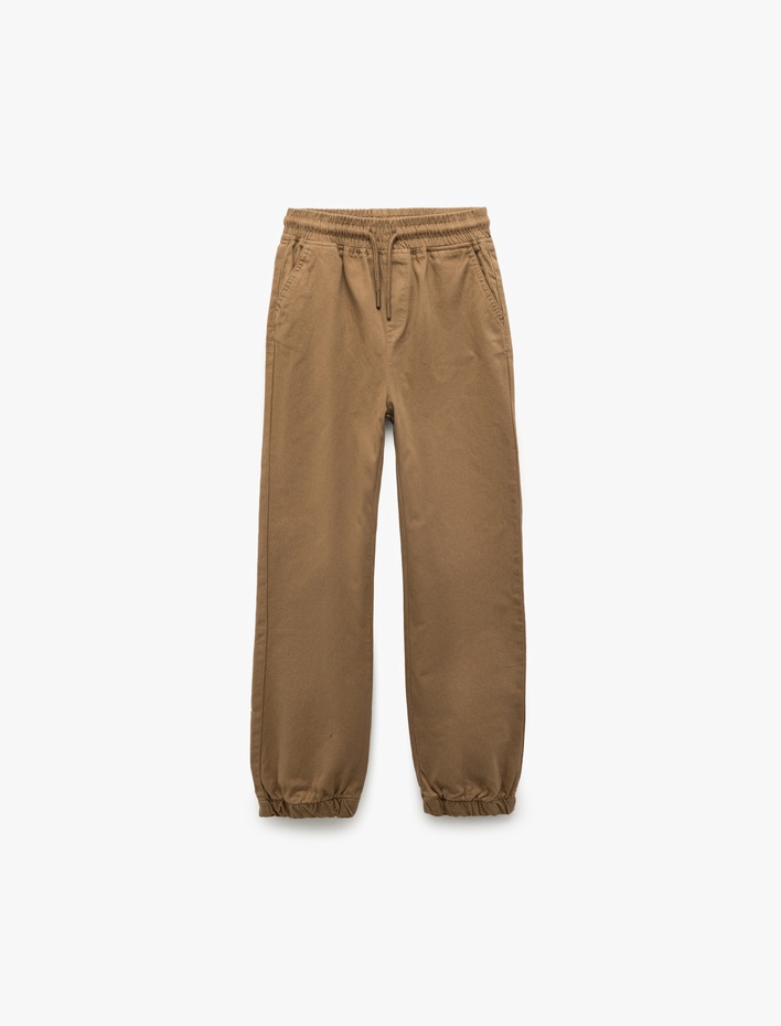Erkek Çocuk Beli Bağcıklı Cep Detaylı Pamuklu Gabardin Jogger Pantolon