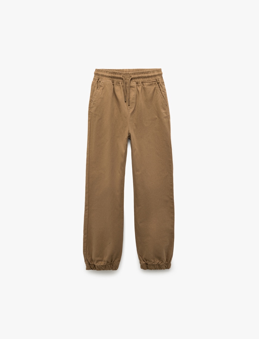  Erkek Çocuk Beli Bağcıklı Cep Detaylı Pamuklu Gabardin Jogger Pantolon