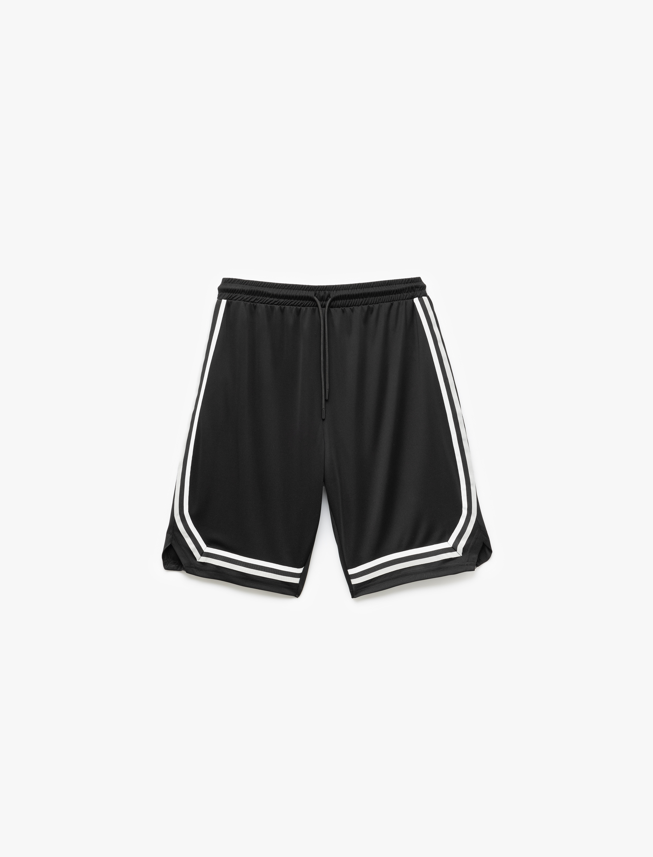   Beli Bağcıklı Diz Altı Çizgi Detaylı Oversize Spor Şort