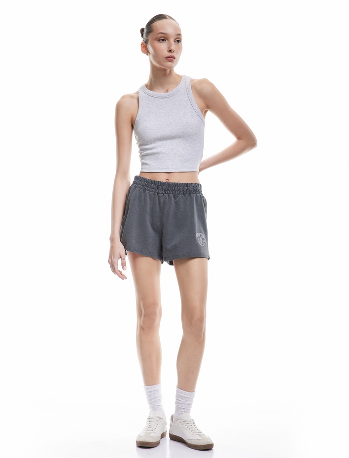  Pamuklu Baskılı Dar Kesim Mini Beli Lastikli Şort