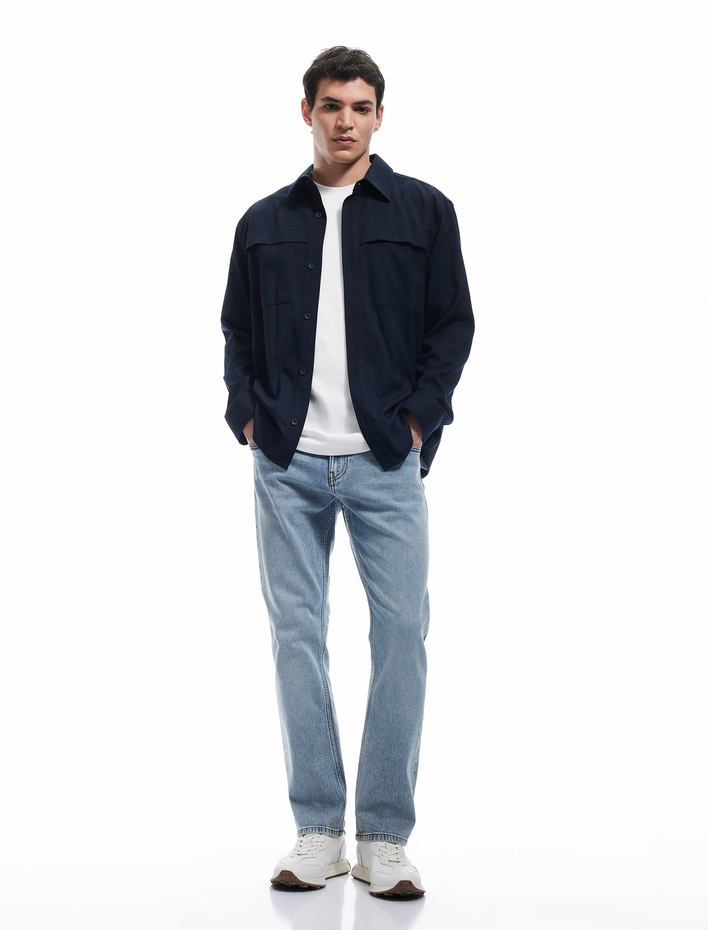  Düğmeli Pamuklu Normal Bel Straight Fit Jean Pantolon - Mark Jean