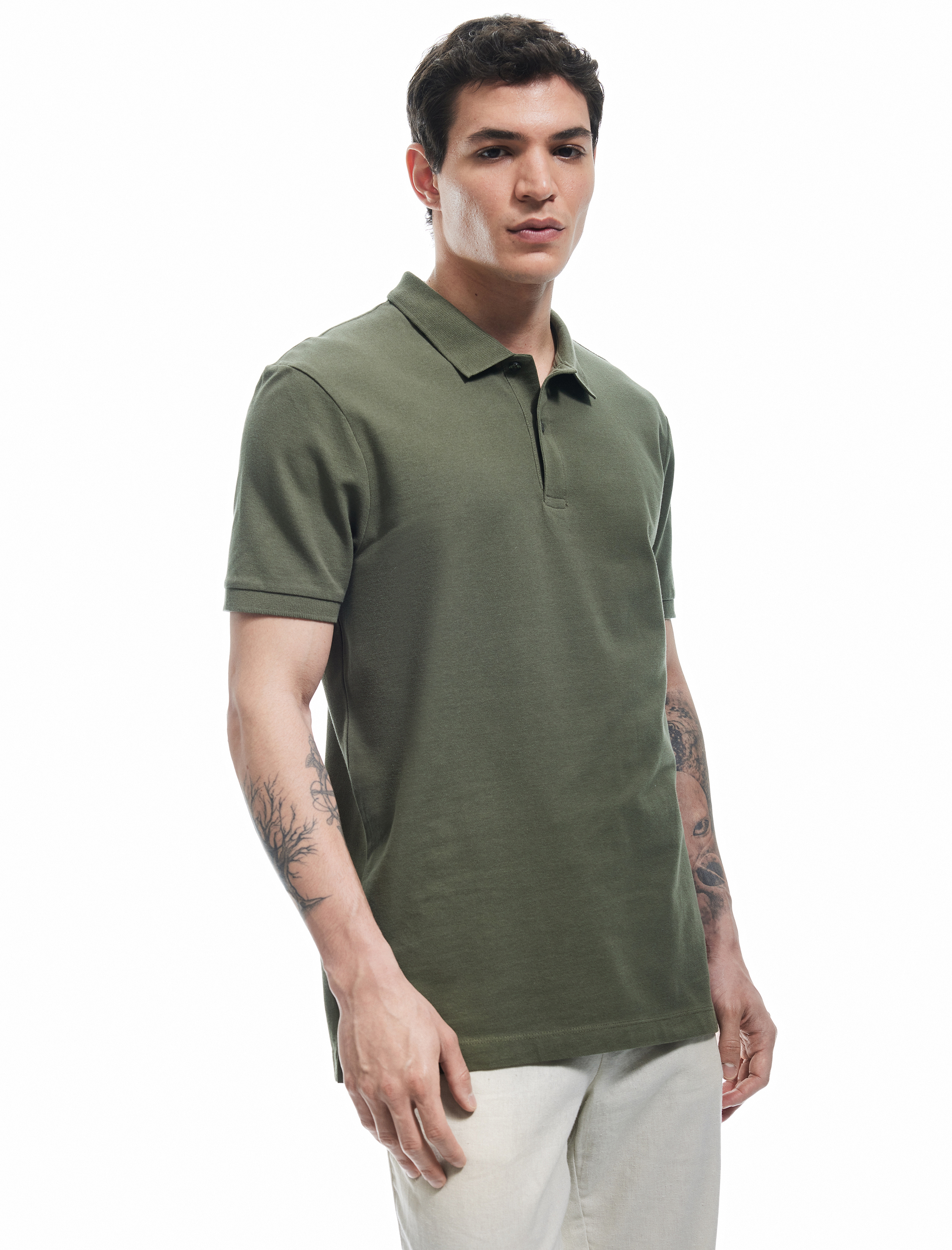   Kısa Kollu Pamuklu Pike Kumaş Polo Yaka Slim Fit Tişört