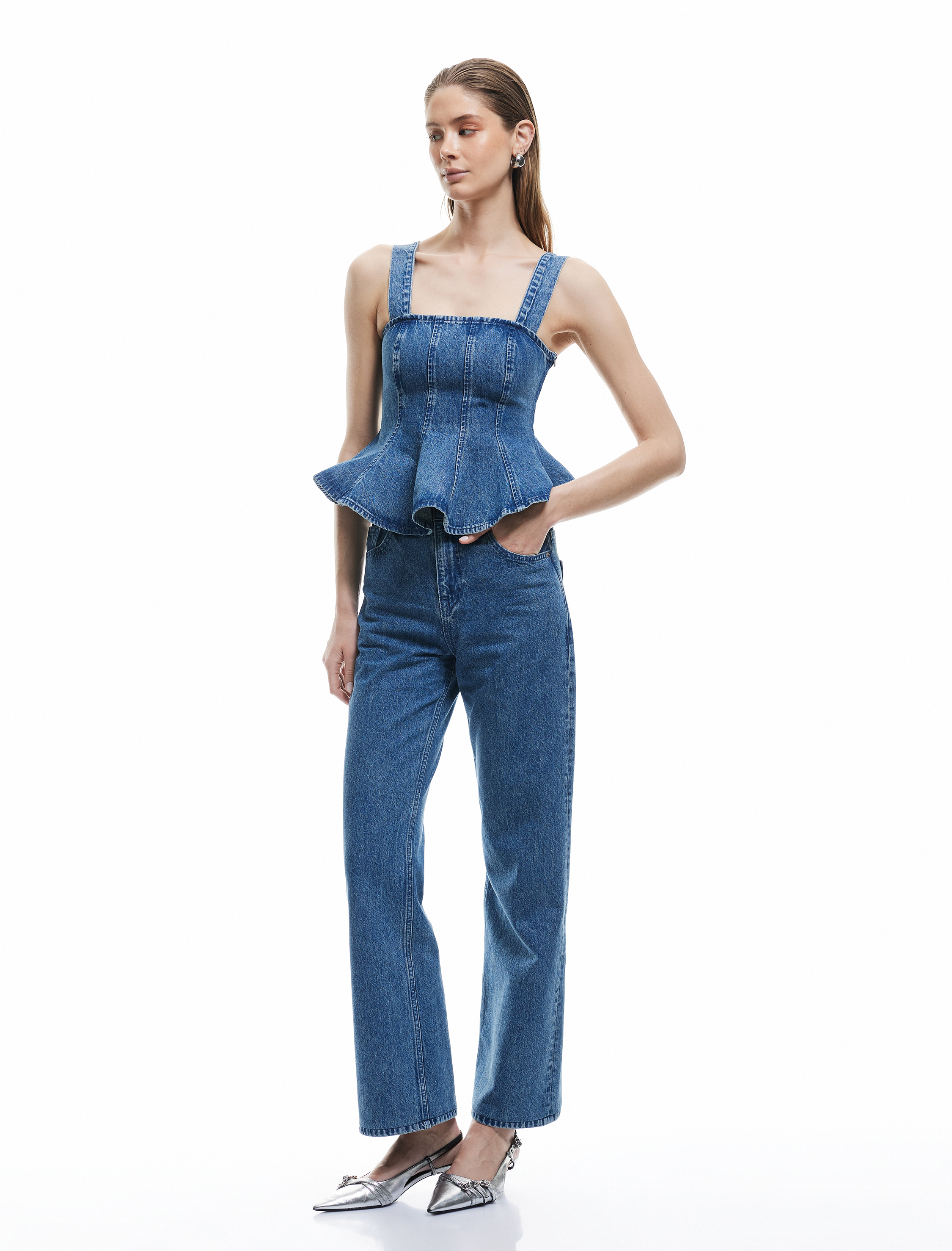   Koton X  Sima Tarkan - Pamuklu Düz Uzun Paça Normal Bel Jean Pantolon - Straight Fit Jean