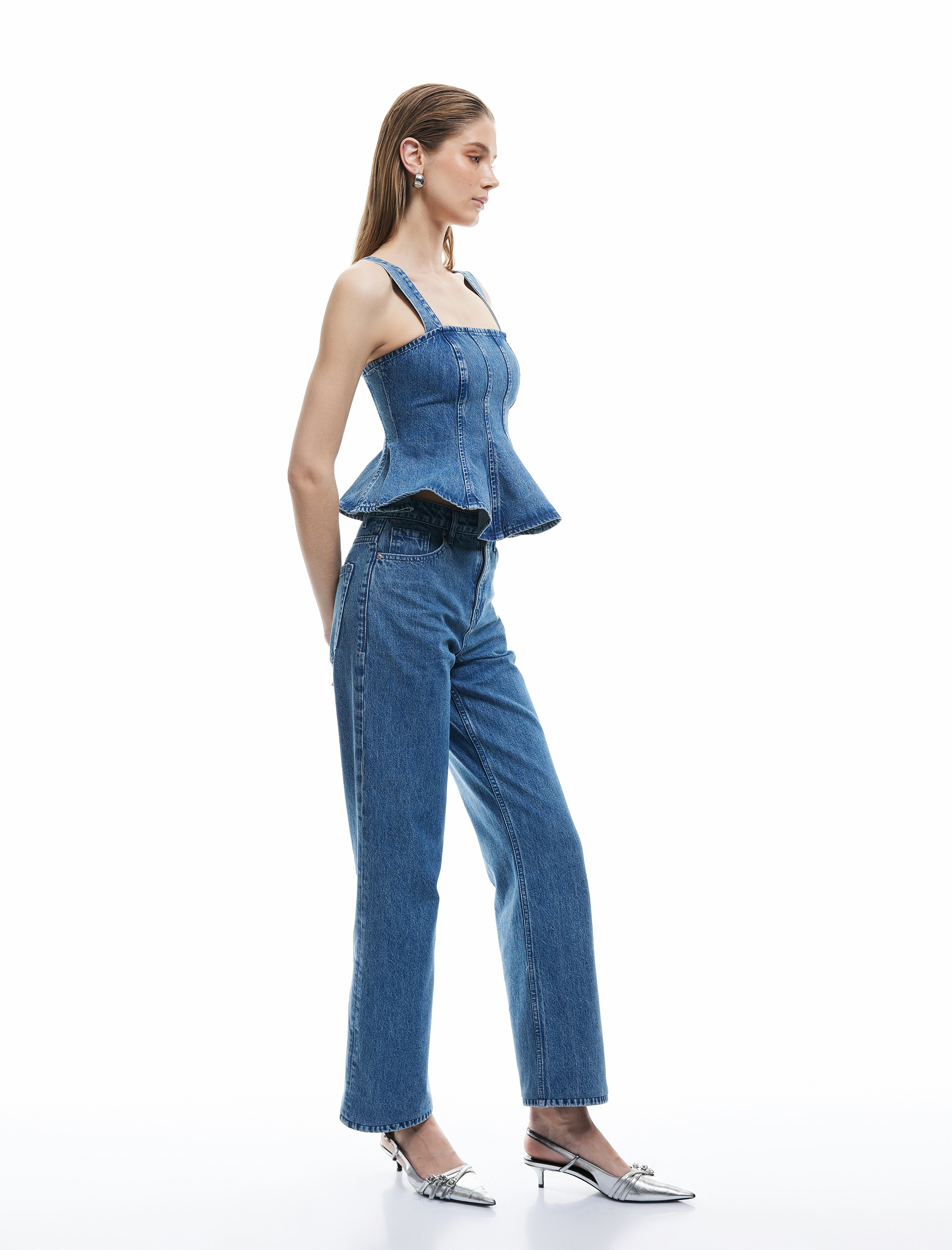   Koton X  Sima Tarkan - Pamuklu Düz Uzun Paça Normal Bel Jean Pantolon - Straight Fit Jean