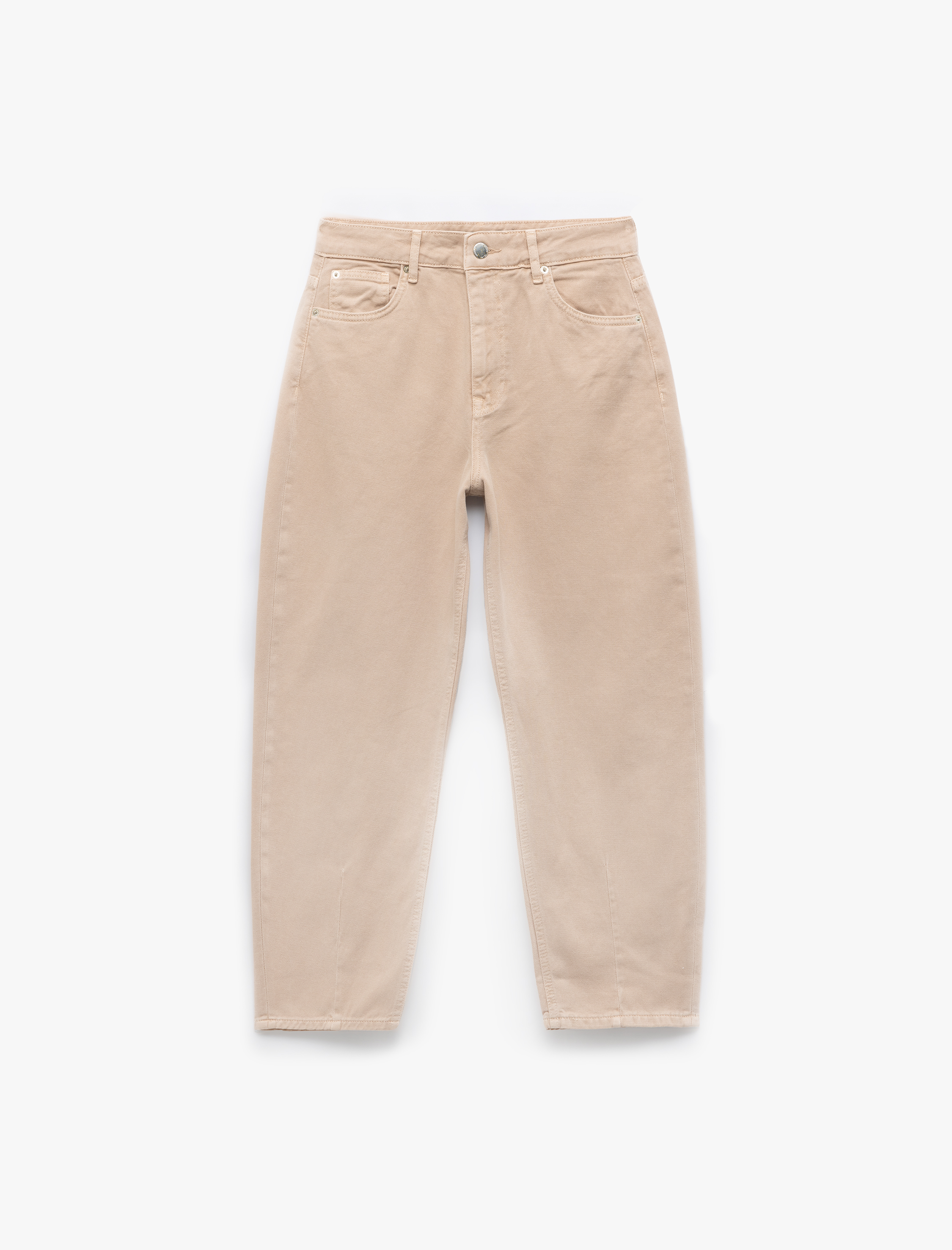   Rahat Kesim Normal Bel Düğmeli Pamuklu Barrel Jean Pantolon