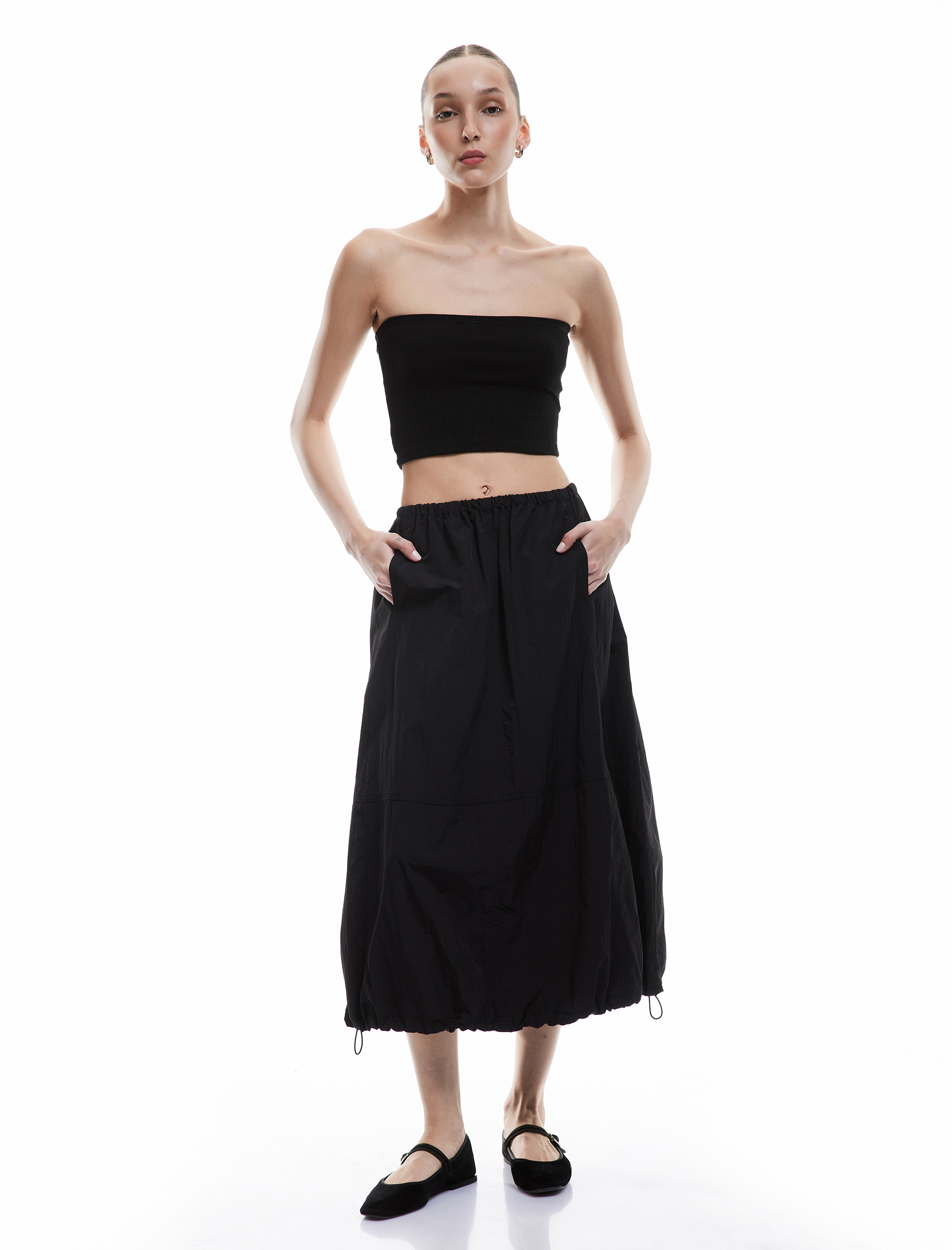   Beli Bağcıklı Rahat Kesim Uzun Balon Etek