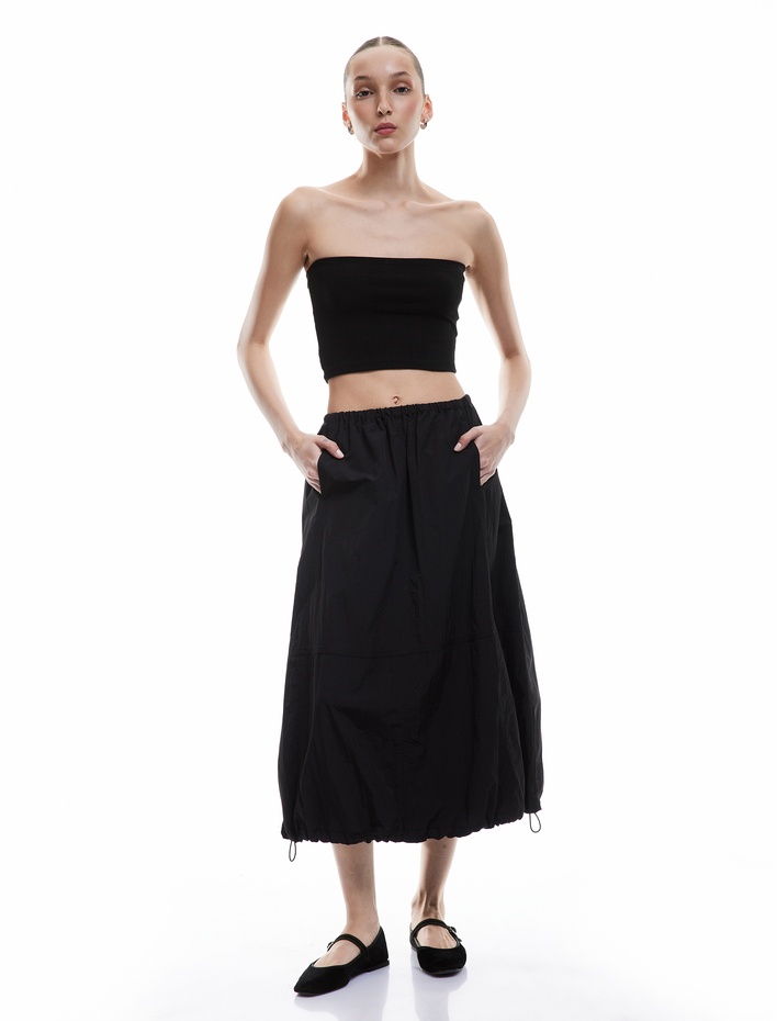  Beli Bağcıklı Rahat Kesim Uzun Balon Etek